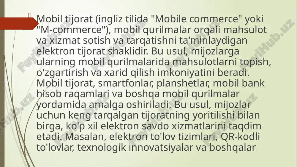 kengaytirilgan ko‘p kanalli rejimidan foydalangan holda elektron tijoratdagi ilg‘or texnologik imkoniyatlarning ta’sirini ko‘rsatdik, bu esa iste’molchilarga elektron tijoratni rivojlantirishning har bir bosqichida xaridlarni muammosiz va samarali amalga oshirish imkonini beradi, shu bilan sotuvchining vaqti va xarajatlarini tejaydi. bundan tashqari, yanada oqilona xarid, yaxshi narx va yuqori texnologiyali xarid qilish tajribasi ham iste'molchilarga katta kafolat beradi va ular elektron resursga ishonishlari mu elektron tijorat infratuzilmasini rivojlantirish zarurati sotish usuli va iste'molchilar ehtiyojlarini maksimal darajada qondirish uchun mutlaqo yangi formatni talab qiladi. shunday qilib, bunday natijaga erishish uchun elektron tijorat infratuzilmasini yaratuvchi bir qator omillarni aniqlash kerak:  tovar va xizmatlarni sotish sohasidagi barcha kompaniyalarni shaxsiy veb-server yaratish va barcha iste'molchilar uchun qulaylik yaratishga jalb qilish;  dasturiy ta’minot va tovarlarni sotadigan yoki xizmatlar koiste'molchi sotib olgan mahsulot yoki xizmatni tanlashi, tanishishi va oldindan ko'rishi mumkin bo'lgan, u chegirmalar, maxsus takliflar yoki kuponlar sotib olishi mumkin bo'lgan va barcha to'lov kanallari mavjud …