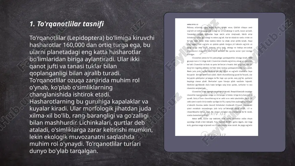 , urg'ochilar bitta mavsumda 2-3 marta tuxum qo'yadi. har bir tuxum qo'yishda 1 dan 6 tagacha tuxum bo'lishi mumkin. tuxumlar 11-21 kun davomida inkubatsiya qilinadi. inkubatsiya muddati va tuxum soni turlar orasida farq qilishi mumkin. yangi chiqib kelgan jo'jalar tug'ilishida mustaqil bo'lmasligi sababli, ota-onalar ularga oziqlanish va himoya qilishda yordam beradi. ko'payish davomida yashash muhiti va oziq-ovqat resurslari salomatligi tug'ish omillari hisoblanadi. ... t.me/slaydai_bot 7. to'rqanotlilar va jug'rofiy tarqalishi to'rqanotlilar, yoki chiroptera, sutemizuvchilar turkumiga kiruvchi jonivorlar bo'lib, yer yuzida keng tarqalgan. dunyo bo'yicha to'rqanotlilar oilasi taxminan 1,400 turdan iborat bo'lib, bu ularni eng boy sutemizuvchilar qatoriga kiradi. ular tropik va subtropik hududlarda ko'plab topiladi, lekin antarktidadan tashqari har bir qit'ada uchraydi. to'rqanotlilar ekologik jihatdan muhim rol o'ynaydi, ularning ba'zilari changlatish va mevalarni tarqatishda yordam beradi. to'rqanotlilar ko'pincha tungi hayot tarziga ega bo'lib, ular qorin tomonidan amalga oshiriladigan ekolokatsiya orqali parvoz yo'lini aniqlaydi. ularning biologik xilma-xilligi va geografik tarqalishi ular yashayotgan …