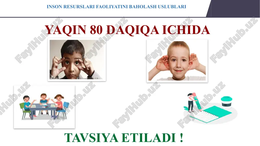 uslublari o'qituvchilarni baholashda qiyinchiliklar va imkoniyatlar qiyinchiliklar baholash tizimlarining murakkabligi va byurokratiyasi subyektivlik va adolatsizlik xavfi resurslarning cheklanganligi imkoniyatlar texnologiyalardan foydalanish orqali ma'lumotlarni yig'ish va tahlil qilishni yaxshilash o'qituvchilar o'rtasida hamkorlik va tajriba almashishni kuchaytirish kasbiy rivojlanish dasturlarini takomillashtirish orqali o'qituvchilarning malakasini oshirish 15 16 xodimlar bilan ta’minlash xodimlar bilan ta’minlashga potensialga ega xodimlarni intervyu, turli ilovalar, tarmoqlar va boshqalar orqali ishga tanlash hamda yo‘llashni o‘z ichiga oladi. xodimlarni o‘qitish va rivojlantirish o‘rgatish va rivojlantirish, malakali xodimlarni uzluksiz rivojlantirish jarayonidagi navbatdagi qadamdir. motivatsiyani boshqarish motivatsiya xodimlarning yuqori mahsuldorligini ta’minlash kaliti hisoblanadi. bu funksiya ishchilarga berilgan imtiyozlar, faoliyatni baholash va mukofotlarni o‘z ichiga olishi mumkin ijtimoiy xizmatlar xodimlarga xizmat ko‘rsatish –xodimlarga o‘z vaqtida ish haqini berish, xavfsiz va sog‘lom ish muhiti yaratilishi lozim. xodimlar bilan munosabat – o‘qituvchilar maktabdagi ta’lim jarayonlaridan xabardor bo‘lishi, maktab va ta’lim hayotida qaror qabul qilish va rejalashtirishda ishtirok etishi lozim. inson resurslarini samarali boshqarishning funksiyalari inson …