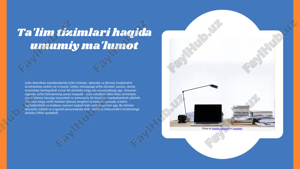 ususiyatlarga ega bo'lib, ular mamlakatlarning tarixiy, iqtisodiy va madaniy kontekstlariga bog'liq. ko'p mamlakatlarda oliy ta'lim davlat tomonidan moliyalashtiriladi, bu esa ta'limning keng imkoniyatlarini taqdim etadi. biroq, oliy ta'lim tizimlarida o'zaro farqlar ham mavjud, masalan, ba'zi mamlakatlarda xususiy universitetlar ko'proq tan olinadi. oliy ta'limda oliy o'quv yurtlari o'rtasidagi farqlar lotin amerika mamlakatlarida oliy o'quv yurtlari orasida farqlar mavjud. davlat universitetlari ko'pincha arzonroq bo'lib, keng qamrovli ta'lim taklif etadi, xususiy universitetlar esa ko'pincha yuqori sifatli ta'lim va zamonaviy infratuzilma bilan ajralib turadi. shuningdek, ba'zi universitetlar xalqaro reytinglarda yuqori o'rinlarni egallaydi, bu esa ularning ta'lim sifati va tadqiqot faoliyatini ko'rsatadi. oliy ta'limda ilmiy tadqiqot va innovatsiyalar oliy ta'lim muassasalarida ilmiy tadqiqot va innovatsiyalar muhim ahamiyatga ega. ko'plab universitetlar o'z ilmiy tadqiqotlarini moliyalashtirish uchun davlat va xususiy sektor bilan hamkorlik qiladi. bu jarayonlar, shuningdek, mamlakatlar o'rtasida bilim almashish va global ta'lim hamjamiyatiga kirish imkoniyatlarini oshiradi. ta'lim tizimlarining rivojlanishi o'zbekiston ta'lim tizimi so'nggi yillarda jadal …