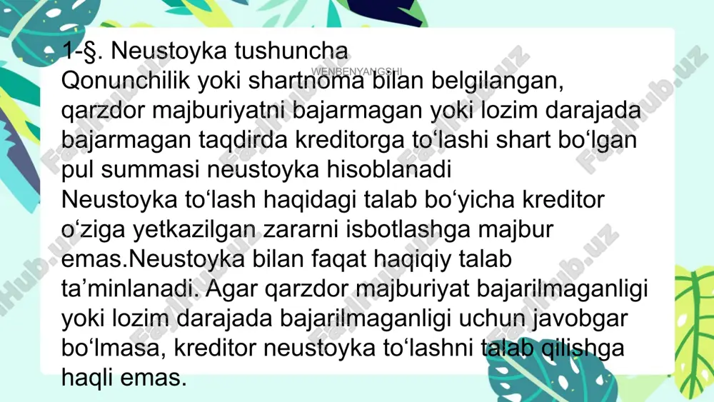 raflardan biri shartnoma tuzilganligini isbotlash va uning ijrosini ta’minlash yuzasidan beradigan pul summasi zakalat hisoblanadi. zakalat to‘g‘risidagi kelishuv zakalatning summasidan qat’i nazar, yozma ravishda tuzilishi kerak. thank you template image3.png image4.png image5.jpeg