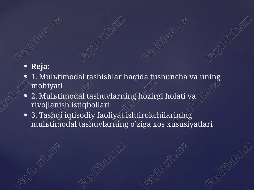 tlarining maʼlum sonli qismini taqdim etadigan yirik kompaniyalarning nomi va tajribasidan foydalanish imkoniyatidir. piggibacking - bu biznesdagi oʻz oʻrnini egallab turgan firmalar sheriklar bilan xizmatlarni oqilona taqsimlashni taʼminlaydigan holatdir. ikkinchi shakl - konteyner tashish. ushbu multimodal transportning bir turi. umuman olganda konteynerlarda 25 ta transport (dengiz, avtomobil, temir yoʻl va hatto havo) ishlatilishi mumkin, ammo xalqaro konteyner transportining asosiy oqimi (90% gacha) rossiya federatsiyasidan olinadigan bojxona statistikasiga asosan dengizga xizmat koʻrsatadi. yaqinda temir yoʻl konteynerlarini tashish boʻyicha mijozlarning qiziqishi ortib bordi. fiata yuk tashish faoliyatini amalga oshirish va bajarish tartibi bilan bogʻliq hujjatlar odatda fiata ekspeditorlik hujjatlari deb ataladi. shu bilan birga, quyida sanab oʻtilgan barcha hujjatlar toʻgʻridan toʻgʻri transport-ekspeditorlik munosabatlarining shartnoma bilan taʼminlanishi, yaʼni transport-ekspeditorlik xizmatlarini koʻrsatish bilan bogʻliq. baʼzi hujjatlar yordamchi, baʼzi hujjatlar transport va yuk sertifikatlari rolini oʻynaydi, baʼzi fiata hujjatlari, aslida, transport va tashish hujjatlaridir. fiata hujjatlarini ishlab chiqish, yaratish va amalga oshirish nafaqat tovarlar va …