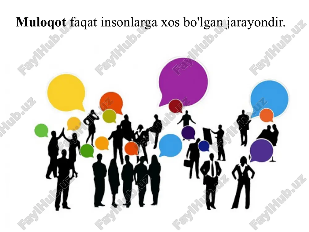 guruhdagi predmetga qaratilgan (o’zaro hamkorlikdagi faoliyat-mehnat, ta’lim jarayonidagi); shaxsiy muloqot; pedagogik muloqot; g.m. andreevaga ko’ra muloqotning psixologik tuzilishi: 1. muloqotning kommunikativ tomoni (o’zaro axborot, ma’lumotlar almashinuvi jarayoni). 2. muloqotning interaktiv tomoni (muloqot ishtrokchilarining o’zaro xulq-atvoriga ta’sir jarayoni). 3. muloqotning pertseptiv tomoni (muloqot ishtrokchilarining bir – birlarini tushunish jarayoni). muloqotning turi va shakllari bevosita “yuzma-yuz” texnik vositalar orqali amaliy do’stona faoliyat jarayonida subekt-sebekt tipli (dialogik) subekt-obekt tipli (monologik) image1.jpeg image2.jpeg image3.jpeg image4.jpeg image5.jpeg image6.png image7.jpeg image8.jpeg image9.jpeg image10.png image11.jpeg image12.jpeg image13.jpeg image14.jpeg image15.jpeg image16.png image17.png image18.jpeg image19.jpeg image20.jpeg image21.png image22.jpeg image23.jpeg image24.jpeg image25.png image26.jpeg image27.jpeg image28.jpeg image29.jpeg image30.jpeg /docprops/thumbnail.jpeg