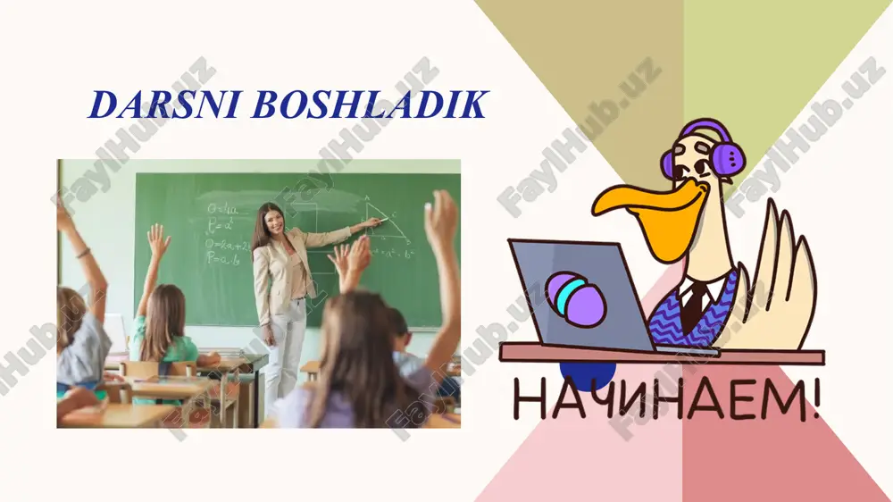 aga suyanib ish ko'rish; shaxsga talabchanlik bilan hurmatni birga qo'shib olib borish; o'qituvchilar, jamoat tashkilotlari va oilaning talab hamda tarbiyaviy ta’sirlarining birligi; tarbiyalanuvchining yosh va individual xususiyatlarini hisobga olish; tarbiya j arayonining tizimligigi va uzluksizligi. 11 4.tarbiya turlarining umumiy tavsifi. i.tarbiya turlari turli sohalarga ko'ra tasnif etiladi. ko'proq umumlashgan tasnif o'zida: aqliy, mehnat, jismoniy tarbiyani qamrab oladi. ii.ta’lim muassasalaridagi tarbiyaviy ishlarining turli yo'nalishlari bilan bog'liqlikda: fuqarolik, siyosiy, baynalmilal, axloqiy, estetik, mehnat, jismoniy, huquqiy, ekologik, iqtisodiy tarbiyaga bo'linadi. 12 iii. institutsional belgilariga bo'yicha: oila, ta’lim muassasasi, ta’lim muassasasidan tashqari, diniy, bolalar, yoshlar tashkilotlaridagi tarbiya, maxsus ta’lim muassasalaridagi tarbiyaga bo'linadi. iv. tarbiya va tarbiyalanuvchilar orasidagi munosabatlar uslubiga ko’ra: avtoritar, demokratik, liberal, erkin tarbiya; turli falsafiy kontseptsiyalar bilan bog'liqlikda pragmatik, aksiologik, jamoaviy, individual tarbiya farqlanadi. 13 1. keng va tor ma’nodagi tarbiya tushunchalariga izoh bering. 2. tarbiya mazmuni deganda nima tushiniladi? 3. tarbiyaning maqsadi va umumiy vazifalarini bayon eting. 4. tarbiya jarayoni qanday …