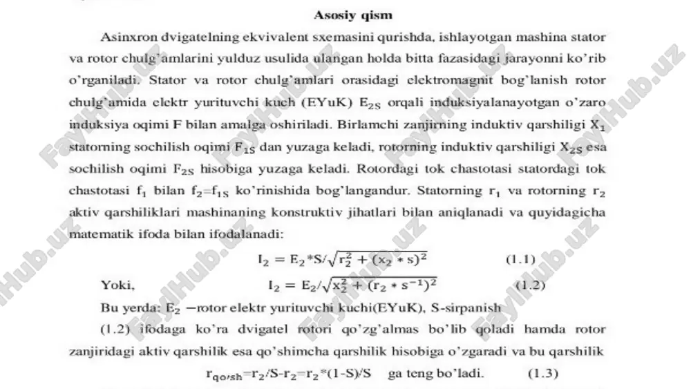 elektr va mexanik komponentlarni yaxlit tizim sifatida ifodalab, motorning xulq-atvorini chuqur tushunishga yordam beradi. 12 foydalanilgan adabiyotlar 1. o.hoshimov, s.saidaxmedov ,,elektr yuritma asoslari’’ toshkent-2010 2. j.s.salimov, n.b.pirmatov ,,elektr mashinalari” toshkent-2005 3. v. i. polishchuk, glazyrin a. s., glazyrina t. a. uch fazali elektr mashinalarining rotorli o’ramlarining holatini funktsional to'lqin diagnostikasi // elektr. - 2012. image1.png image2.png image3.png image4.png image5.png image6.png image7.png image8.png image9.png image10.png image11.png