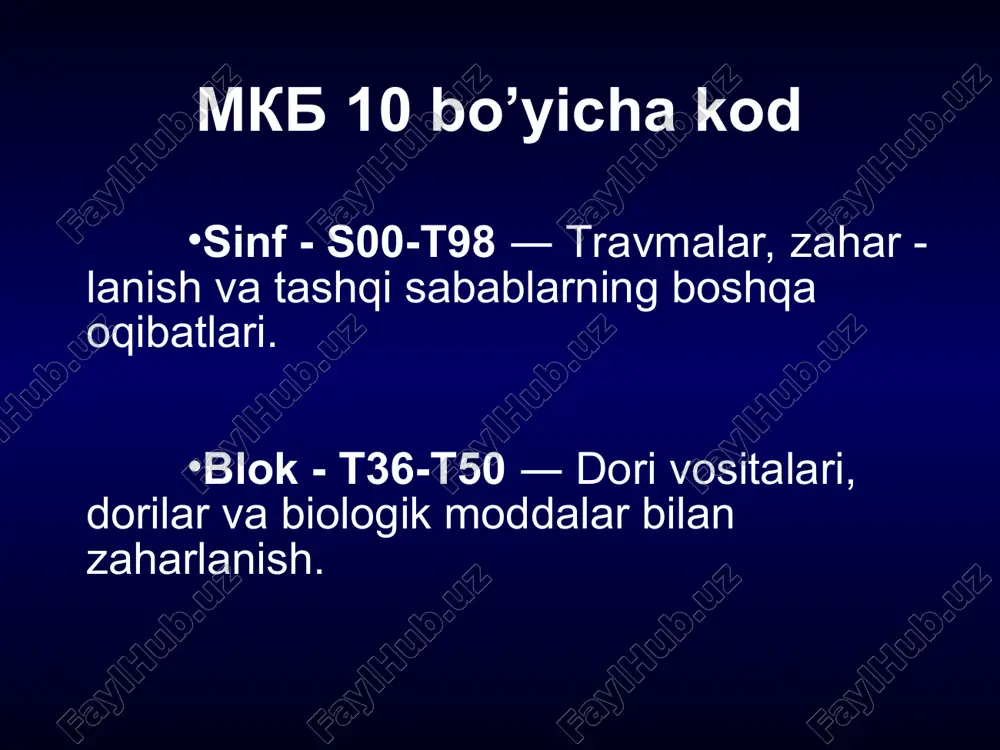 siyasi, qadam tashlashning buzilishi, qo'zg'aluvchanlik, uyqu chanlik va chuqur uyqu kuzatilishi mumkin. mastlikning bu darajalarida davo muolajalarini olib boorish shart emas. o'tkir zaxarlanishda yuqoridagi barcha belgilar chuqurlashadi, mastlik holati chuqur uyqu va narkoz holatiga o’tib. barcha turdagi sezgilari shu jumladan, issiqlik sezgisining yo'qolishi ham kuzatiladi. juda og'ir mastlik holatlarida barcha bosqichlar (eyforiya, qo'zg'alish, narkoz) tez o'tib bemorlar chuqur komaga tushadi. * komatoz holatning 3 bosqichi farqlanadi: • i bosqich yuzaki koma. • ii bosqich yuzaki koma. • chuqur koma. * i bosqich yuzaki koma qorachiqlar toraygan, og'riq reaksiyasiga qisqa vaqt kengayadi, og'izdan alkagol hidi seziladi, nashatir spirti hid latilganda bemor mimik reaksiya, qo'l himoya harakati bilan javob beradi. alkogoldan zaharlanishning bu bosqichi unchalik xavfli bo'lmay, ko'p holatlarda bemor zond orqali oshqozoni yuvilgandan so'ng o'ziga keladi. * ii bosqich yuzaki koma yaqqol namoyon bo'lgan mushak gipotoniyasi, reflekslar saqlangan (pay va qorachiq refleksi), nashatir spirti hidlatilganda kuchsiz ta’sirlanadi, bunday bemorlar tezda gospitalizatsiya …
