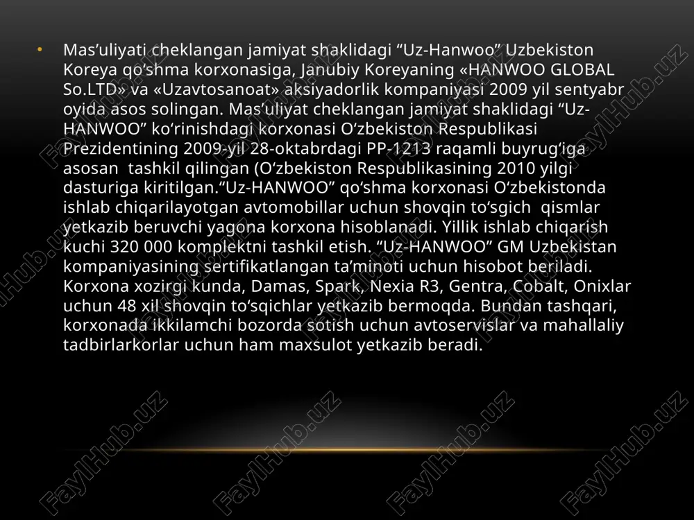 ya samaradorligini oshirish uchun elektr yuritmalarini loyihalashda tizimni optimallashtirish muhimdir. bunda quyidagi strategiyalarni qo'llash mumkin. uz hanwoo qkda 2haftalik bitiruv oldi amaliyot davrimizda ozimizga berilgan diplom ishi mavzumiz boyicha ishlar olib bordik . men bu 2hafta mobaynida ekstruder qurilmasini loyihalash boyicha ish olib bordim. txk bolimi bilan birgalikda ekstruder qurilmasini birgalikda tamirlash ishlarini olib bordik . ekstruder qurilmasi ancha muddatdan buyon ishlamayotgan ekan biz buni tamirladik. ekstruder qurilmasiga yangi chastota ozgartgich qoyish orqali elektr energiyani 20-25% ga tejab qolish imkoniga erishdik xulosa zamonaviy ekstruderlar sanoatning turli jabhalarida muhim ahamiyatga ega bo‘lib, ularning rivojlanishi ishlab chiqarish jarayonlarini yanada takomillashtirishga xizmat qilmoqda. ularning avtomatlashtirish va energiya samaradorligini oshirishga yo‘naltirilgani kelajakda sanoatning yanada rivojlanishiga turtki bo‘ladi. foydalanilgan adabiyotlar 1 “plastmassa va polimerlar texnologiyasi’’ a. t. abduvaliyev, m. k. ismailov, g. a. usmonov 2 ’’texnologik jarayonlar va ularning energiya samaradorligi’’ sh. x. azizov, a. s. shukurillayev 3 ’’o’zbekiston sanoatida ekstruder texnologiyalari’’ r. t. boboev …