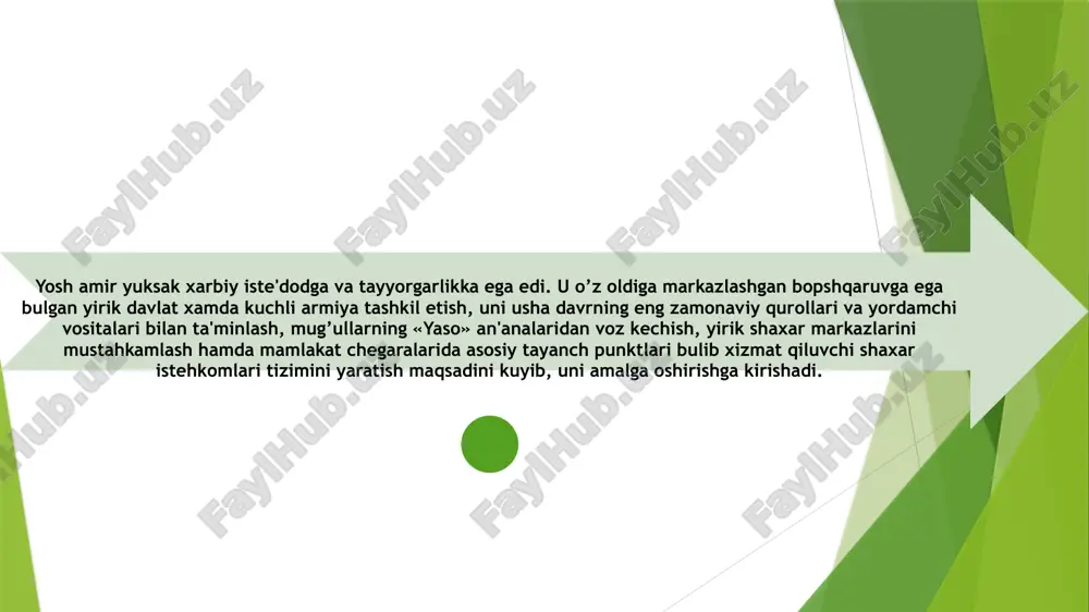 buzuvchi mashinalar xujumiga dosh beradigan darajada mustaxkam kurilgan. devorlarning balandligi ularning kalinligiga karaganda uch marta ortik bulgan.ark shaxar chekkasida joylashganligi sababli u iktisodiy xayotdan chetda bulgan. shu tufayli hech qachon haqiqiy faol harbiy-ma'muriy markazga aylanmagan. bu yerda amir temur tomonidan tayinlangan.qo'g’irchoq xonlar yashaydigan kuksaroy va bustonsaroy, ularga xizmat kursatuvchi xammomlar, xovuzlar va omborlardan iborat yordamchi inshootlar majmuasi xamda xazina joylashgan. kanal va yul bilan ajratilgan janubiy kismda saroy xizmatchilari yashaydigan uylar, maxsus qo’rxona mavjud bulgan. klavixonning ma'lumotlariga karaganda, mazkur kurxonada amir temur tomonidan turli mamlakatlardan olib kelingan kurolsoz ustalar ishlaganlar. bu ustalar amir temur armiyasi uchun kurol-yaroglar va xarbiy aslaxalar yasaganlar. minoralar ikki yarusli bulib, dumaloq shaklda, devorlardan 4,5 m tashqariga chiqqan xolda tashqi va ichki tik fosila quyiga tomon kengayib boruvchi tarzda qurilgan, xandak ustida ayvonchalar bulgan. quyi yarusni qator te­rilgan tusinlar bilan bekitganlar va ular yelpigich shaklida tashqariga yunaltirilgan. tusinlarning uchlari xandak tepasidagi devordan chiqib turgan. bu maxsus …