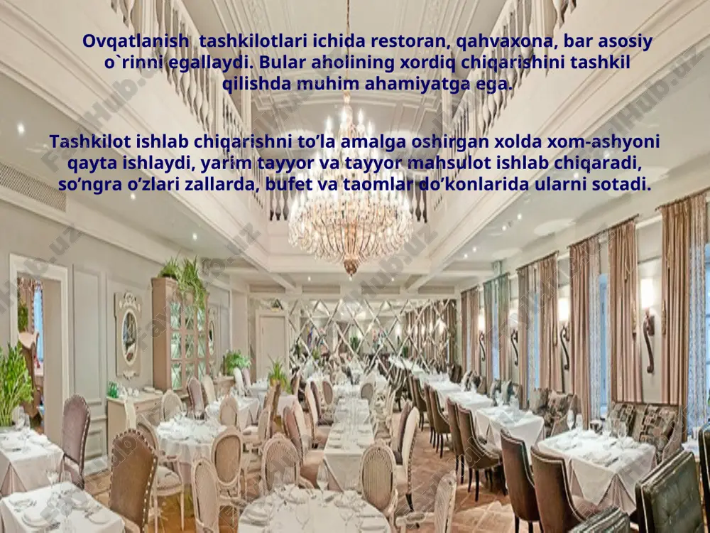 42.6 mlrd. dollar aylanma mablag‘ga ega bo‘lgan holda gamburgerlar restoran zanjirlari egallagan. restoran zanjirlari orasida 2007-yilda “makdonalds” eng katta aylanma mablag‘ga, ya’ni 21.8 mlrd. dollarga ega edi, biroq korxonalar soni bo‘yicha ikkinchi o‘rinda edi. eng ko‘p korxonalar “7-eleven” restoran zanjiri tarkibida mavjud, u aylanma mablag‘ bo‘yicha ozgina orqada qolgan edi. 90-yillarning boshlarida pitstseriya bozori sezilarli darajada kengaydi, ular asosan 3 ta zanjirga biriktirilgan. “pitstsa-xat”-9450 ta korxona, “domina-pitssa”-5300 taga va “lill-sizar”-4300 ta korxonaga ega edi. ular hammasi birgalikda bozorning 85% ini tashkil qiladi sanitariya va gigiena talablariga rioya qilinmasligi sanitariya nazoratini kuchaytirish va me’yoriy talablarga qat’iy rioya qilish ovqatlanish tizimining avtomatlashtirilishi va mexanizatsiya darajasi etarli emas zamonaviy texnologiyalar va avtomatlashtirish usullarini joriy etish restoranlar, kafe va barlarning menyu assortimenti va xizmat turlari cheklangan mijoz fikr-mulohazalarini muntazam yig‘ish va tahlil qilish baliq metodi e’tiboringiz uchun rahmat! image1.jpeg image2.jpeg image3.png image4.jpeg image5.jpeg image6.jpeg image7.jpeg image8.jpeg image9.jpeg image10.png image11.jpeg image12.png /docprops/thumbnail.jpeg