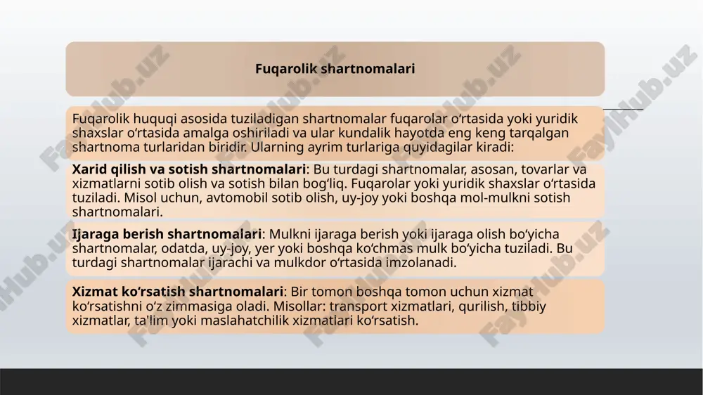 f bo'lib, investorlarga turli imtiyozlar taklif etiladi, shu bilan birga mamlakatda ko'plab tadbirkorlikni qo'llab-quvvatlovchi qonunlar mavjud. infrastrukturaviy imkoniyatlar shveytsariya mukammal infratuzilma, samarali transport tarmog'i, yuqori tezlikdagi internet va zamonaviy kommunikatsion tizimlar bilan mashhur. bu omillar bizning jahon bo'ylab savdo va hamkorliklarni osonlashtirishga yordam beradi. shveytsariyaning infrastrukturasi hamkorlik, savdo operatsiyalari va global biznesning rivojlanishini ta'minlaydi. innovatsion va ilmiy-texnik salohiyat shveytsariyada ilg'or ilmiy-tadqiqot institutlari va innovatsion markazlar mavjud, ular yangi texnologiyalarni ishlab chiqishda va integratsiya qilishda muhim rol o'ynaydi. mamlakatda ilmiy tadqiqotlarga bo'lgan investitsiyalar va yuqori darajadagi ta'lim tizimi uni dunyodagi eng ilg'or mamlakatlardan biriga aylantiradi. shveytsariya innovatsiyalarni qo'llab-quvvatlashda yetakchidir, bu esa investitsiyalar uchun qulay imkoniyatlarni yaratadi. shartnoma tuzish jarayoni shartnoma tuzishdan oldin, tomonlar o‘rtasida muzokaralar o‘tkaziladi. muzokaralarda tomonlar o‘zlarining shartlari, talab va takliflarini bildirishadi. bu bosqichda tomonlar o‘rtasida kelishilgan shartlar bo‘yicha shartnoma loyihasi tuziladi. loyihada barcha muhim shartlar va tomonlarning majburiyatlari belgilab qo‘yiladi. muzokaralar yakunlangach, tomonlar kelishilgan shartlar asosida rasmiy hujjatlarni …