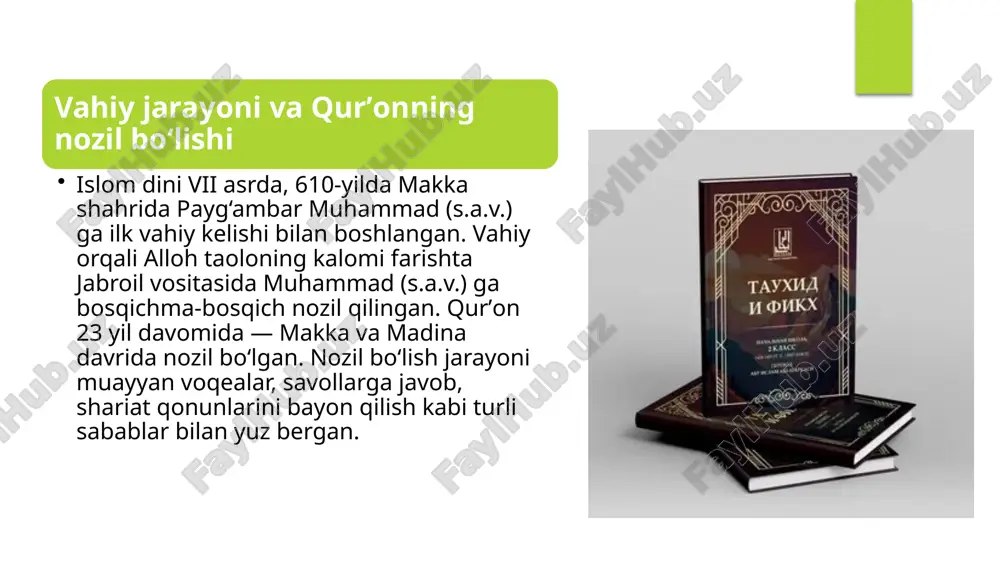 i ilk yillarda e’tiqod masalalarini sodda shaklda tushuntirgan. keyinchalik e’tiqodiy masalalarda turli savollar, fikrlar va firqalar paydo bo‘la boshladi. bunga qarshi ilmiy asosda javob berish zarurati ‘ilm al-kalom — ya’ni dialektik ilohiyotning shakllanishiga olib keldi. ilmiy maktablar va ulamolar faoliyati viii–x asrlarda musulmon dunyosida ilm-fan gullab-yashnadi. bag‘dod, buxoro, damashq, qohira, qurtuba kabi shaharlarda madrasalar ochildi. fiqh va aqida sohasida quyidagilar mashhur bo‘ldi: imom abu hanifa – fiqh asoschisi imom buxoriy – hadis olimi imom al-g‘azzoliy – aqida, falsafa, tasavvuf imom an-nasafiy, imom taftazoniy – aqida sharhlovchilari image1.jpeg image2.jpeg image3.jpeg image4.jpeg image5.jpeg /docprops/thumbnail.jpeg