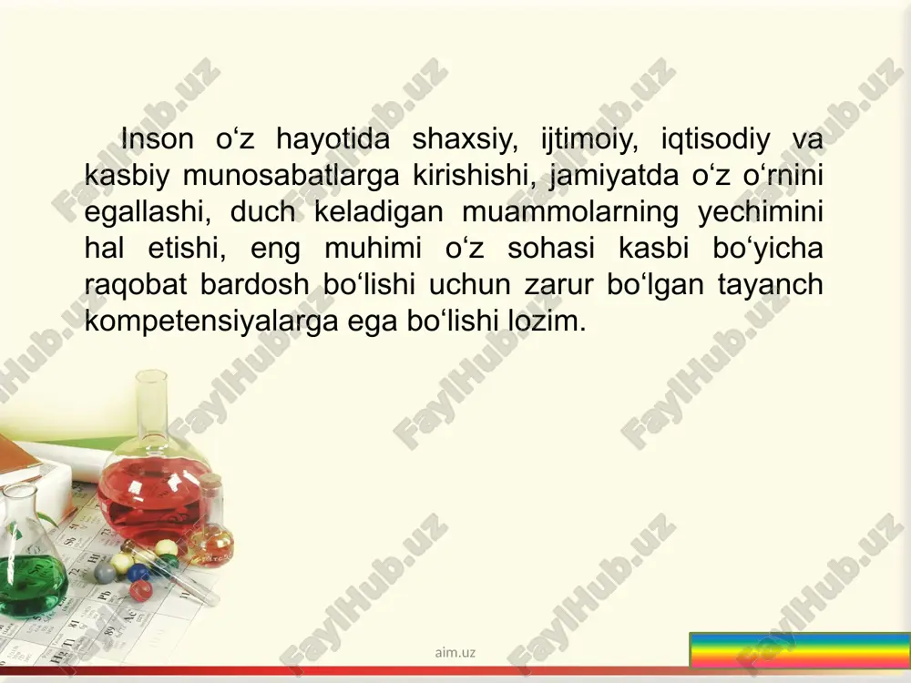 , eritmaning foiz konsentratsiyasi nechaga teng? 0,5 m mg ning massasi nechaga teng? 7g 26% li 50 g eritma tayyorlash uchun qancha tuz olish kerak? 100 g suvda 3g tuz erisa, uning eruvchanligi nechaga teng? aim.uz masala 5%150 gramm sutda qancha yog‘ bor? 10% 150 gramm sutda qancha yog‘ bor? nestle sutining yog‘lilik darajasi 5%, sigir sutining yog‘lilik darajasi 10% bo‘lsa, 150 grammdan olib bir-biriga aralashtirsak qanday konsentratsiyadagi sut hosil bo‘ladi? aim.uz erigan modda massasini toping 5 % 150g 10 % 150g 15 % 150g 20 % 150g aim.uz erigan modda massasini toping 7.5 g 15g 22.5g 30g aim.uz eritmalarni aralashtiring 5 % 150g- 7.5 g 10 % 150g-15g 15 % 150g-22.5g 20 % 150g-30g aim.uz hosil bo‘lgan yangi eritmaning c (%) toping 7.5 % 17.5 % aim.uz madaniyat o‘qituvchining yuksak fazilatlaridan darak beradi, mahorat esa uning kasb egasi darajasiga ko‘taradi aim.uz image2.png image7.jpeg image8.jpeg image1.jpeg /docprops/thumbnail.jpeg