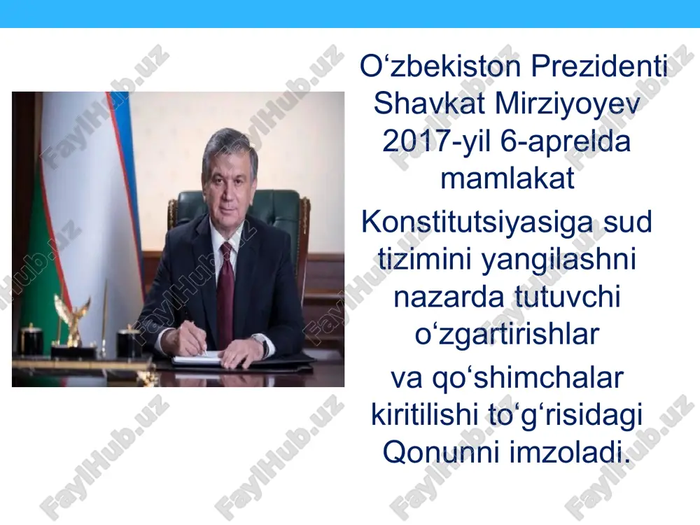 ‘rib chiqadi. 11 o‘zbekiston respublikasi oliy sudi tomonidan birinchi instansiyada ko‘rib chiqilgan ishlar shikoyat qilish (protest berish) huquqiga ega shaxslar tanlashiga qarab apellatsiya yoki kassatsiya tartibida ko‘rib chiqilishi mumkin. apellatsiya tartibida ko‘rib chiqilgan ishlar kassatsiya tartibida ko‘rib chiqilishi mumkin emas. 12 sudyalar mustaqildirlar, faqat qonunga bo‘ysunadilar. sudyalarning odil sudlovni amalga oshirish borasidagi faoliyatiga biron-bir tarzda aralashishga yo‘l qo‘yilmaydi va bunday aralashish qonunga muvofiq javobgarlikka sabab bo‘ladi. sudyalarning daxlsizligi qonun bilan kafolatlanadi. o‘zbekiston respublikasi konstitutsiyasi 112-moddasi hamma sudlarda ishlar ochiq ko‘riladi. ishlarni yopiq majlisda tinglashga qonunda belgilangan hollardagina yo‘l qo‘yiladi. o‘zbekiston respublikasi konstitutsiyasi 113-moddasi «o‘ttiz yoshdan kichik bo‘lmagan, oliy yuridik ma’lumotga va yuridik ixtisosligi bo‘yicha, avvalambor, huquqni muhofaza qiluvchi organlarda kamida besh yillik mehnat stajiga ega bo‘lgan o‘zbekiston respublikasi fuqarosi fuqarolik ishlari bo‘yicha tumanlararo, tuman (shahar) sudining, jinoyat ishlari bo‘yicha tuman (shahar) sudining, tumanlararo, tuman (shahar) iqtisodiy sudining, tuman (shahar) ma’muriy sudining, hududiy harbiy sudning sudyasi bo‘lishi mumkin. oliy yuridik ma’lumotga …