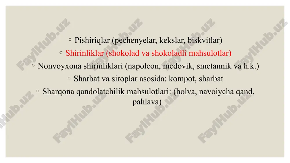 alardan olish mumkin. 1. kakao yog‘i (cocoa butter) asosiy eksport qiluvchi davlatlar: gana, kot-d’ivuar, nigeriya – kakao yog‘ining eng yirik yetkazib beruvchilari. indoneziya, ekvador – kakao xomashyosining boshqa yirik manbalari. niderlandiya, belgiya, malayziya – qayta ishlangan yuqori sifatli kakao yog‘i eksport qiluvchilar. o‘zbekiston bozorida qayerdan topish mumkin? alibaba.com / made-in-china.com – ulgurji kakao yog‘i (organik va deodorized turlari). prom.uz / uskunalar.uz – ayrim yetkazib beruvchilar kakao yog‘i ham taklif qilishadi. toshkentdagi oziq-ovqat xomashyo ulgurji bozorlari – ba’zida kichik miqdorlarda topish mumkin. 2. sut kukuni (suxariy sut / milk powder) asosiy eksport qiluvchi davlatlar: yangi zelandiya – dunyodagi eng yirik sut kukuni eksportchisi. polsha, ukraina, rossiya – yevropa bozorida arzonroq variantlar mavjud. turkiya, hindiston, xitoy – ham narx, ham turli sifatdagi mahsulotlar taklif qiladi. o‘zbekiston bozorida qayerdan topish mumkin? korzinka, makro, metro – kichik qadoqlangan shaklda. ulugbek va qorasaroy ulgurji bozorlari (toshkent) – sanoat miqyosidagi miqdorda. prom.uz / alibaba / uskunalar.uz …