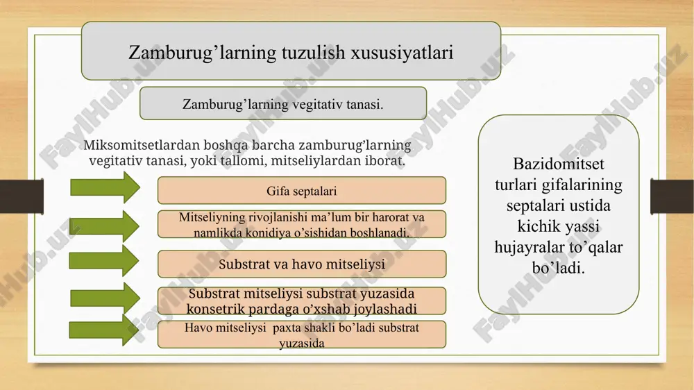 aroitda hayotchanligini saqlash populyatsiyada genetic xilma-xillikni ta’minlash uvhun xizmat qiladi.jinsiz ko’payish propagulalari esa substratni tez egallashni ta’inlaydi. sanoat materiallarini zararlash zamburug’larning asosan jinsiz propagulalari vositasida amalga oshadi. materiallar zararlanishi uchun atrof-muhitda mikroorganizmlar bo’lishi lozim. zamburug’lar yer kurrasining barcha qismlarida…… juda keng tarqalgan. tuproq suv havoda materiallarni zararlovchi zamburug’larning ko’pchiligi yuqori darajadagi ko’payish energiyasiga ega. misol uchun, quruq sporali (aspergillus, penicillium, trichoderma va scopulariopsis turkumlariga mansub) turlar yuz ming va millionlab konidiya hosil qiladi. konidiyalar shunchalik kichik va vazni shu qadar yengilki, ular sal harakatdagi havo bilan katta balandliklarga chiqadi va uzoq masofalarga tarqaladi. mikroskopik bo’lgani uchun ular, juda kichik, ko’zga ko’rinmas teshikcha va kavakchalarga kiradi; bunday mikroskopik teshik va kavakchalar granit va temirga o’xshash qattiq va zich materiallarda juda ko’p. ba’zan zamburug’lar polimer va uning tarkibiga kiruvchi komponentlari orasidagi choklarida qayd etiladi. ba’zi zamburug’lar, ayniqsa g’ovak materiallar ichiga, tomchilab oqayotgan suv bilan kiradi materiallarga joylashishida zamburug’larning silliq sathga adsorbsiya qila …