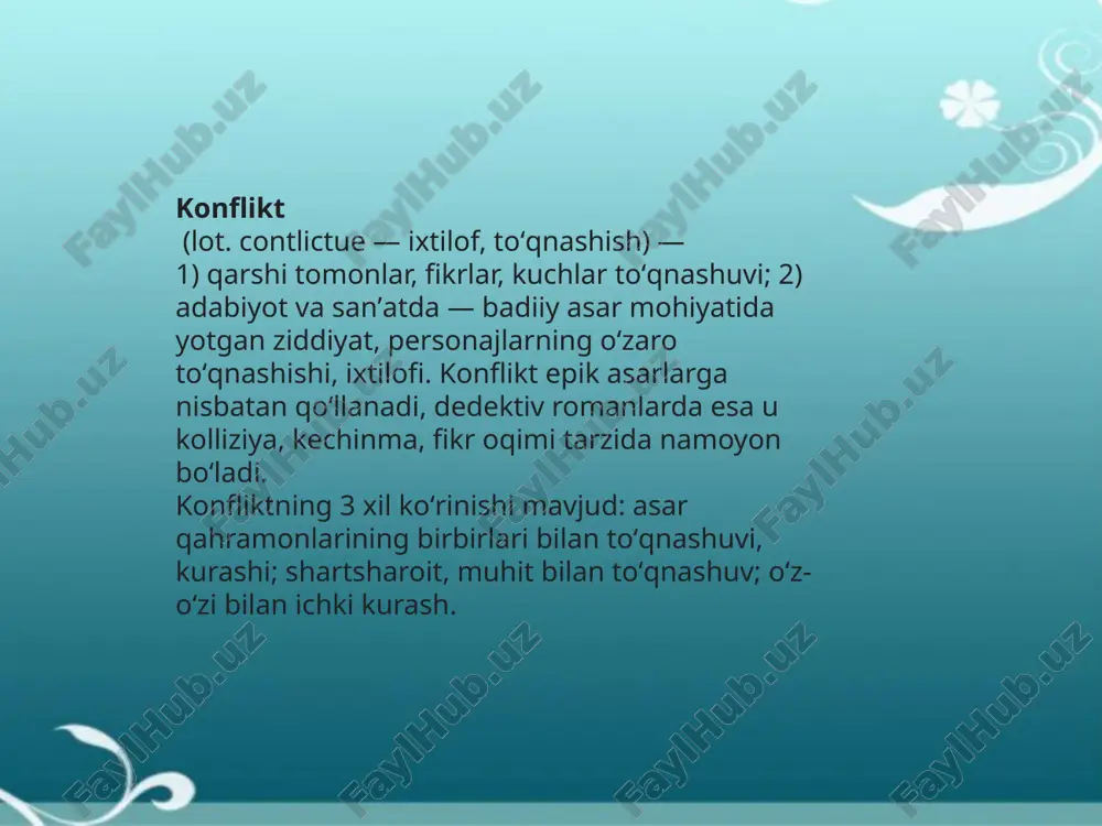 xulq-atvor kiradi. ichki shaxs ichidagi ziddiyat deganda, o'z-o'zini anglashda boshdan kechirgan baholarning, munosabatlarning, qiziqishlarning mos kelmasligi tushuniladi. bir vaqtning o'zida qondirib bo'lmaydigan ma'lum sabablar to'qnashadi. bunday kelishmovchilikning misoli, ishdan bo'shatish imkoni bo'lmaganda (ishsizlikdan qo'rqish) ishni yoqtirmaslik. yorqin misol - bolaning sevilmagan darsga bormaslik ishtiyoqi bilan jazolanishidan qo'rqishidir. ushbu toifaga motivatsion, o'z-o'zini etarli darajada qadrlamaslik, rol, bajarilmagan istak, axloqiy va moslashuvchan variantlar kiradi. to'qnashuv "men xohlayman", "men qila olaman" va "men kerak" o'rtasida boshlanadi. bu uchta asosiy shaxsiy pozitsiyani belgilaydi: shaxslararo nizolar shaxslar o'rtasidagi kelishmovchiliklar tufayli boshlanadi. bunday muammolar odatda "bu erda va hozirda" paydo bo'ladi. ishtirokchilar hissiyotga ega. shaxslararo shaxslararo tip vertikal, gorizontal va diagonal guruhlarga bo'linadi. birinchisi, subordinatsiya bo'lmaganda, teng pozitsiyalardagi ishtirokchilarning munosabatlarini nazarda tutadi. shunday qilib, hamkasblar, turmush o'rtoqlar, atrofdagilar o'rtasida kelishmovchiliklar bo'lishi mumkin. vertikal to'qnashuvlar bo'ysunuvchi va rahbar o'rtasida, ehtimol tomonlarning pozitsiyalari bo'ysunishni bildiradi. diagonal kelishmovchiliklar bilvosita bo'ysunishda raqiblar o'rtasida kelishmovchilikni keltirib chiqaradi. katta va kichik o'rtasida …