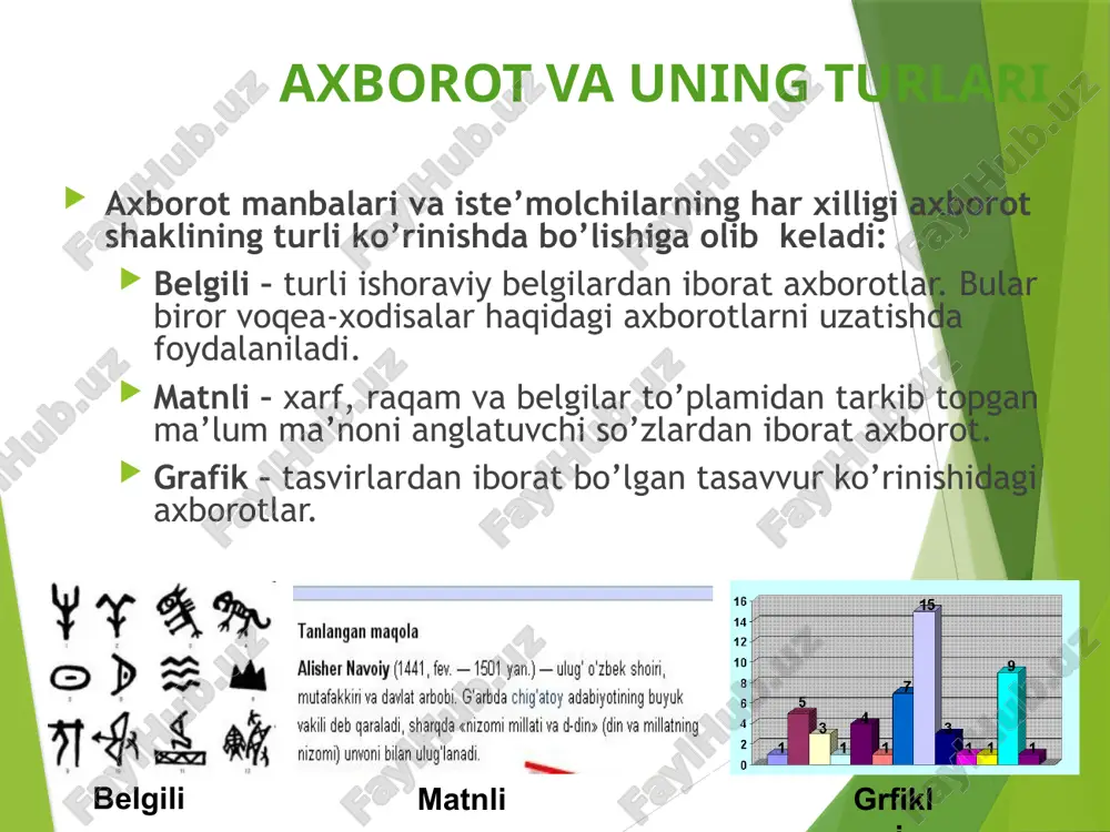 bosqichlari 1-avlod. lampali hisoblash mashinalari 2-avlod. tranzistorli hisoblash mashinalari 3-avlod. integral sxemali hisoblash mashinalari 4-5-avlod. katta integral sxemali hisoblash mashinalari shaxsiy kompyuterlarning asosiy qurilmalari kompyuterning asosiy qurilmalari: tizim bloki monitor klaviatura sichqoncha ma’lumotlarni kiritish va chiqarish qurilmalari monitorlar – kompyuter xotirasidagi axborotlarni insonga tushunarli ko’rinishda tasvirlaydi. klaviatura – kompyuter va kompyuter xotirasiga ma’lumotlarni kiritish. klaviatura – kompyuter va kompyuter xotirasiga ma’lumotlarni kiritish. sichqoncha va trekbol kompyuterga axborotlarni kiritishning koordinatali qurilmalari hisoblanadi. ular klaviaturaning o’rnini to’laligicha almashtira olmaydi. bu qurilmalar asosan ikki yoki uchta boshqaruv tugmachasiga egadir. sichqoncha trekbol sichqoncha printer - ma’lumotlarni qog’ozga chiqaruvchi qurilma. barcha printerlar matnli ma’lumotlarni, ko’pchiligi esa rasm va grafik ma’lumotlarni rangli ko’rinishda qog’ozga chiqaradi. printerlarning quyidagi turlari mavjud: matritsali purkovchi lazerli chop etish qurilmalari matritsali lazerli purkovchi kommunikatsiya vositalari kompyuterlarni o’zaro hamda internet tarmog’i bilan bog’lash uchun xizmat qiladi va ular orqali ma’lumotlar almashiniladi. modem - telefon tarmog’i orqali kompyuter bilan aloqa qilish imkonini beruvchi …