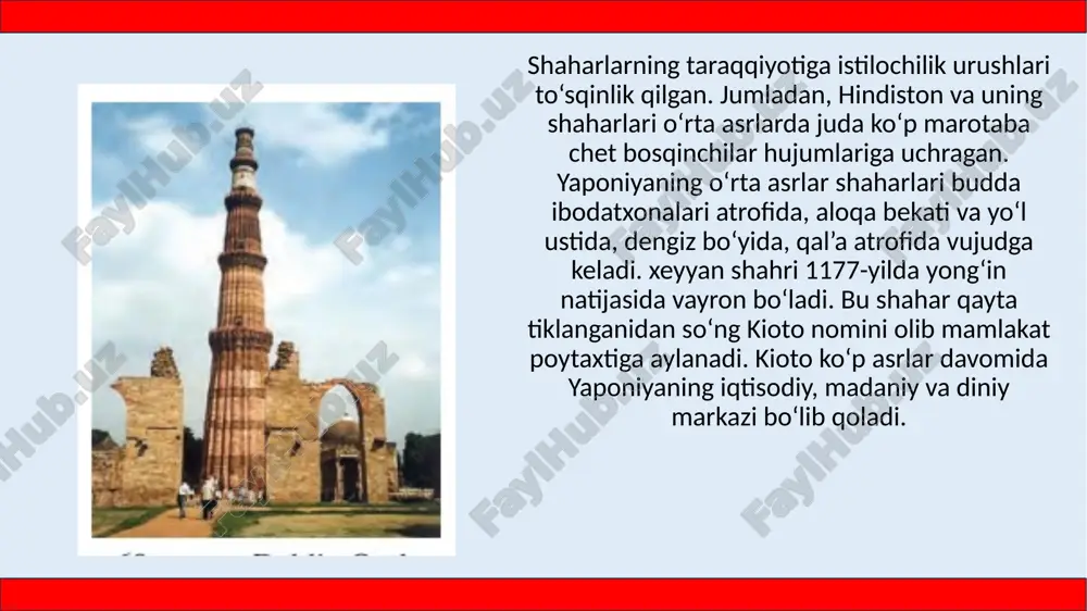 00–700 kishi va yana ko‘plab yuk sig‘adigan yirik kemalar – jonkalarni qurishgan. buyuk ipak yo‘li chorrahasida joylashgan o‘rta osiyo shaharlari tranzit savdo markazlari edi. chet ellik savdogarlar samarqand qog‘ozi va gazlamalarini, g‘ijduvon kulolchiligi buyumlari-yu, marvlik ustalar gazlamalari va kiyimlarini yuqori baholaganlar. savdo. arab xalifaligi, tan imperiyasi va dehli sultonligi singari yirik markazlashgan davlatlarning paydo bo‘lishi savdoni yuqori daromad manbaiga aylantirdi. uzoq sharqdan o‘rta yer dengiziga qadar hududlarda faqat karvon yo‘llari orqali savdo olib borilmagan. fors ko‘rfazi va qizil dengiz orqali arab, hind, xitoy savdogarlarining o‘nlab kemalari suzgan. osiyodan farqliroq, afrikaning iqtisodiy qoloqligi, undagi uzluksiz urushlar, qit’aning xomashyo, tuz, oltin, fil suyagi, ziravorlar, qisman qullar manbaiga aylanishiga sabab bo‘lgan. osiyo bozorlari o‘zining gavjum va sershovqinligi bilan ajralib turgan. o‘rta asr bozorlari ko‘pincha shahar darvozalari yaqinida joylashgan. shahar ichida kichkina bozorlar bo‘lib, ular ma’lum mahsulotlarni sotishga ixtisoslashgan. o‘rta osiyo va erondagi yirik bozorlar bir qancha rastalarga bo‘lingan. har bir rasta ma’lum xildagi …