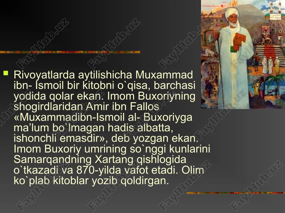 bi at-termiziy ham yoshlik chog'idan hadis mutolaasiga kirishib, imom al-buxoriyga shogird bo'lgan. alloma termiziy asari tarkibiy jihatdan bir qancha boblarga bo'linadi, unda tahorat, salot (namoz), zakot, ro'za, haj, janoza, nikoh, emizish, taloq, savdo-sotiq, rozilik ahkom-lari, tovon to'lash, me'yor, sayd, qurbonlik, nazr-niyoz, iymon, siyratlar, jihod, kiyim-kechak (libos), taomlar, ichimliklar (al-ashriba), xayr-ehson va saxovat, tabobat, huruju fitnalar, bashoratlar, shahodat, jannat sifatlari, jahannam sifatlari, ilm, izn so'rash va odob masalalari, qur'on fazilatlari, qiroat, tafsir, duolar, manoqiblar (fa-zilatlar), illatlar haqidagi boblar keltiriladi. islom axloqi hadislarining yana bir muhim mavzu yo'nalishi bu jarayonda, avvalo an’anaviy axloq tizimiga rahna solinmasligi, insoniy qadriyatlar tanazzuliga yo’l qo’ymasligiga, shaxs va jamoa manfaatlari o’rtasida shakllangan muvozanat me’yori buzulmasligiga alohida ahamiyat berildi. «axloq,-deb ta’kidladi prezident i. karimov - bu avvalo insof va adolat tuyіusi, iymon, halollik degani. qadimgi ajdodlarimiz komil inson haqida butun bir axloqiy talablar majmuini, zamonaviy tilda aytsak, sharqona axloq kodeksini ishlab chiqqanlar.