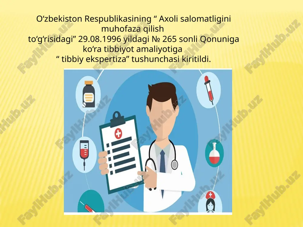 ida xulosa berib, bunda bemorning malakasini hisobga olib taklif etilayotgan ishning tavsifi aniqlanadi. 5. sanitariya - epidemiologiya xizmati organlarining ko‘rsatmasiga asosan karantin vaqtida va bakteriya tashuvchilikda boshqa ishga o‘tkazishning zarurligi haqida xulosa yoki kasallik varaqasini beradi vkk amaliyotida tutiladigan jurnallar va hujjatlar 1. vkkni tuzish to‘g‘risidagi bosh shifokor buyrug‘i; 2. vkk shifokorining (raisining) ish rejasi; 3. 3. kasallik varaqalarini cho‘zish uchun, vkk xulosalarini ro‘yhatdan o‘tkazish uchun 035/h shakl asosida tuzilgan jurnal; 4. 036/h shakl uchun ruyxatdan o‘tkazish jurnali; 5. 094/h shakl ma’lumotnomalarini ro‘yhatdan o‘tkazish jurnali; 6. 095/h shakl ma’lumotnomalarini ro‘yhatdan o‘tkazish jurnali; 7. 138/h shakl ma’lumotnomalarini ro‘yhatdan o‘tkazish jurnali; image3.png image4.png image5.png /docprops/thumbnail.jpeg