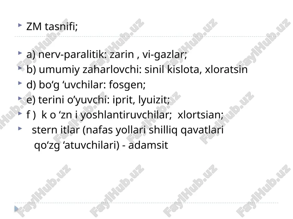 ndagi asosiy simptomlar: mioz, peshanaga uzatiluvchi ko'zdagi o g ‘riqlar, jig ‘ildon qaynashi, k o ‘rish qobiliyatining pasayishi, rinoreya. b u ru n shilliq qavati giperemiyasi, ko‘krak qafasida siqilish hissi, b ro n x o rey a, bronxospazm , nafas olishining qiyinlashishi, hushtaksimon xirillashlar, nafas olishning keskin buzilishi natijasida sianoz yuzaga keladi bradikardiya, arterial bosimining pasayishi, ko‘ngil aynashi, qusish, oshqozonda og‘irlik hissi, zarda qaynashi, kekirish, tenezm lar, diareya, beixtiyor defekatsiya, beix tiy o r siyish ham kuzatilishi m um kin. k o‘p terlash , salivatsiya, q o ‘rquv hissi, umumiy q o ‘zg‘aluvchanlik, emotsional labillik, alahsirashlar boladi. keyinchalik esa depressiya, umum iy holsizlik, uyquchanlik yoki uyqusizlik, x o tiran in g p asayishi, ataksiya rivojlanadi. o g‘ir holatlarda tu tq an o q lar, k o llap to id h o lat, nafas va qon to m ir m arkazlari faoliyatinin g susayishi ku zatilad i. etiboringiz uchun rahmat image2.jpeg …