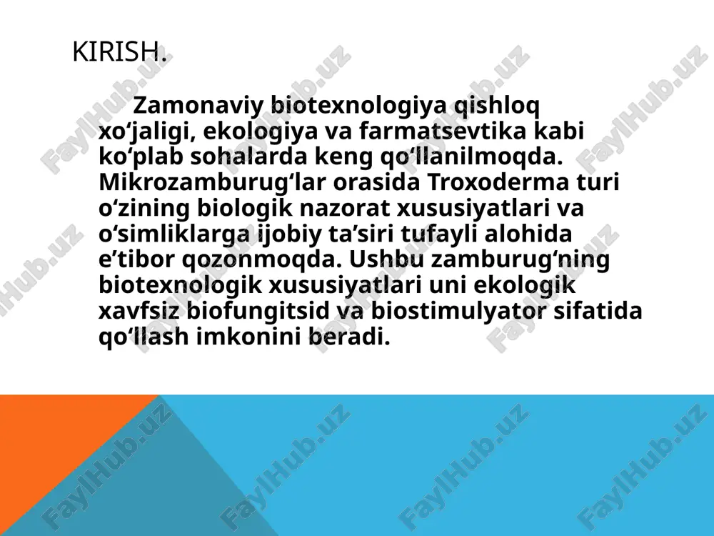 ta sifatida katta ahamiyatga ega. uning biologik nazoratdagi roli, o‘simlik o‘sishini rag‘batlantiruvchi xususiyati va sanoatda qo‘llanilish imkoniyatlari uni kelajakda yanada muhim mikroorganizmlardan biriga aylantiradi. e’tiboringiz uchun rahmat! image3.png image4.png image5.png /docprops/thumbnail.jpeg