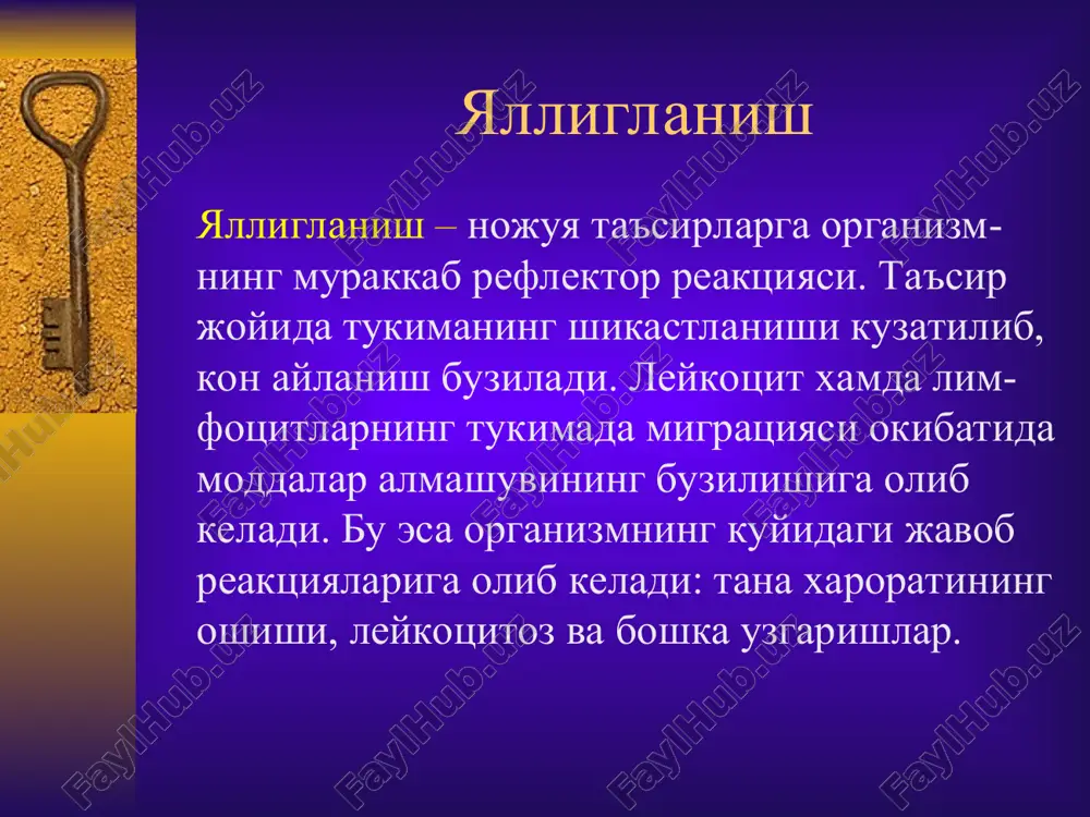 ik ogizning kurishi kungil aynish kusish davolash. yiringli uchokni yukotish ayol sogligi va normal tuxumdon funktsiyasini ta'minlashga karatilgan bulishi kerak. konservativ davo kompleks tarzda bulishi shart: antibakterial terapiya (antibiotiklar mikrob sezuchanligini inobatga olib, sulfanilamidlar); gipotermiya (kin va korin pastiga muz kuyish); desensibilizirlovchi preparatlar dezinoksikatsion terapiya (infuzion) vitaminoterapiya immunomodulyatorlar suriluvchi terapiya (biostimulyatorlar, fermentlar) fizioterapiya. virusli infektsiyalar keyingi vaktlarda keng tarkalgan. gerpes oddiy gerpes 2 turga bulinadi. ogv1 – teri, lab shillik kavati, burun va kuz shillik kavatlarini zararlaydi. ogv2 – jinsiy a'zolarni zarar-laydi. genital gerpes jinsiy yul orkali yukadi. erkaklarda siydik-tanosil trakti, ayollarda esa bachadon buyni kanali zararlanadi. simptomlari: zararlangach, 5-7 kun paydo buladi. vulvada, kinda, bachadon buynida va oralik terisida maxalliy kizarish, teri va shillik kavatlarning shishi, kichkina suyuklik saklagan pufakchali toshmacha paydo buladi. pufakchalar bir biriga kushilib 2-3 smli maydonni egallaydi. shikoyati: korin ostidagi va beldagi ogrikka, siydik chikarganda achishish, umumiy xolsizlik, bosh ogrigi, tana xaroratining 37,2-37,4 0 s …