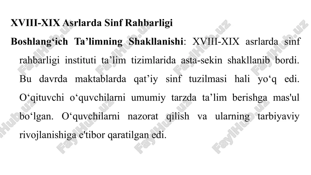 shakllantiruvchi rahbar sifatidagi faoliyatidir. lider o‘quvchilarni rag‘batlantirish, ularni o‘z oldiga katta maqsadlar qo‘yishga ilhomlantirish va ularga yo‘l ko‘rsatish vazifalarini bajaradi. ushbu jarayonda lider quyidagi xususiyatlarga ega bo‘lishi kerak: kommunikatsiya mahorati: o‘qituvchi o‘quvchilar bilan samarali muloqot o‘rnata olishi kerak. bu faqat ma'lumotni yetkazish emas, balki ularni eshitish va tushunishdir. motivatsiya berish: o‘qituvchi o‘quvchilarni bilim olishga va o‘zlarini rivojlantirishga undashi lozim. tashkiliy qobiliyatlar: u ta'lim jarayonini rejalashtirish va boshqarishni o‘z ichiga oladi. shaxsiy namuna: lider o‘z xatti-harakatlari bilan o‘quvchilarga namuna bo‘ladi, ularning qiziqishlari va intilishlariga yo‘l ko‘rsatadi. mentorlik faoliyati mentorlik – bu o‘quvchilarga individual yordam va yo‘nalish berish jarayoni bo‘lib, ularning akademik va shaxsiy rivojlanishida asosiy rol o‘ynaydi. mentorlik ko‘proq o‘quvchining ehtiyojlariga qarab, unga shaxsiy maslahat va ko‘rsatma berishga qaratilgan. mentorning asosiy vazifalari quyidagilardan iborat: individual yondashuv: har bir o‘quvchining o‘ziga xos qobiliyatlarini va ehtiyojlarini inobatga olgan holda yordam berish. rivojlanishga ko‘maklashish: o‘quvchilarning potensialini to‘la ochib berishga yordam berish. maslahat va yo‘l-yo‘riq …