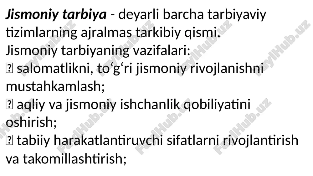 zaro hurmat va ishonch muhitini yaratish muhim ahamiyatga ega. 5-mavzu: tarbiyaning umumiy metodlari tarbiya metodlari haqida tushuncha. maqsad, mazmun, shakl kategoriyalari tarbiya jarayonining mohiyatini ochib beradi. biroq, tarbiya mohiyatini yoritishda qanday qilib tarbiyalash savoli bilan aloqador yana bir muhim kategoriya ham mavjud. bu tarbiya metodi tushunchasidir. tarbiya metodi (yunoncha «metodos» – yo‘l) tarbiya maqsadiga erishishning yo‘li. maktab amaliyotiga tatbiq etilganda, metodlar – bu tarbiyalanuvchilarning ongi, irodasi, tuyg‘ulari va xulqiga ta’sir etish usullaridir tarbiyaning mutlaqo yangi metodlarini yaratish tarbiyachilar uchun juda murakkab vazifadir. metodlarni takomillashtirish muammosi doimo mavjud, har bir tarbiyachi o‘zining imkoniyatiga ko‘ra uni hal qiladi, tarbiya jarayonining aniq shart-sharoitlariga mos ravishda o‘zining xususiy qarashlarini ifoda etish asosida umumiy metodikani boyitadi. tarbiya metodlarini bunday xususiy takomillashtirish tarbiya usullari deb ataladi tarbiya usullari – umumiy metodning bir qismi, alohida harakati, yanada aniqlashuvi. obrazli aytganda, usullar – bu qo‘yilgan maqsadga tezroq erishish uchun tarbiyachi o‘zining tarbiyalanuvchilari bilan yo‘l ochadigan o‘rganilmagan so‘qmoq amaliyotda …