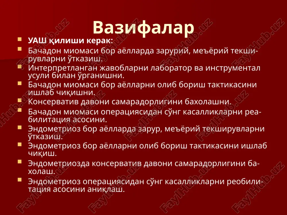 bachadon miomasi. endometrioz. klinikasi. tashxis. davolash. - Page 3