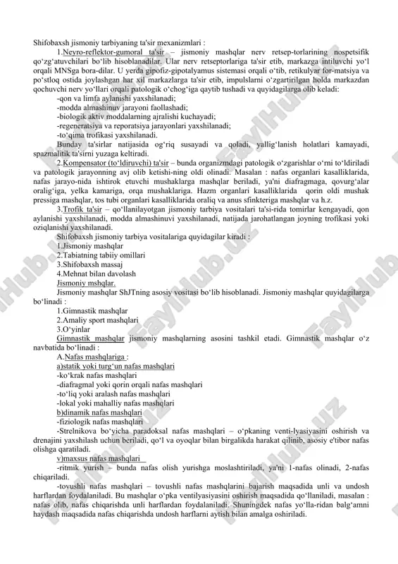 ismoniy tarbiyachilarda, sport bilan endi shug’ulanuvchilarda shuningdek , kilinikadagi odamlar jismoniy tarbiya bilan shug’ullanmaydiganlarada yurak qon tomir sistemasi funksiyasini aniqlashda o’tkaziladi. letunova sinamasi-sport bilan shug’ulanuvshi kishilarda har xil bajariladigan og’ir sport mashg’ulotlari uning jismoniy holtiga tog’ri kelish kerak. optimal darajadagi mashq uchun har 3-5minda otkaziladigan kambinatiyalashgan litinova sinamasi mos keladi. har bir mashqdan so’ng tinch xolat tiklanishi kerak. bu sinamalar quyidagicha talqin qilinadi: martini –sinamasi nagruskali 15 sekli yugurish (tezlik bilan), 3minlik yuguirish (erkin xolda) sport xamda kilinikada insoni jismoniy xolatni baxolash uchun og’ir jismoniy mashqlar bajariladi.bulardan keng tarqalgani vilo ergametriya va stepergometriya. bu usulning qulayligi jismoniy mashqning o’rta og’ir darajasini aniqlashda xamda uni aniq bajarishiga qaratilgan. bu mashq bajarilganda puls va arteral o’lchanadi xamda ekg lentasi yozib boriladi. olingan malumotlarni esa vrach tashxislaydi. nafasni ushlab turish sinamasi: shtanga sinamasi- nafas olib ushlab turish, o’tirgan holda bajariladi. bunda chuqur nafas olib sekundamerga qarab turiladi va qancha vaqt ushlab turishi o’lchanadi. …