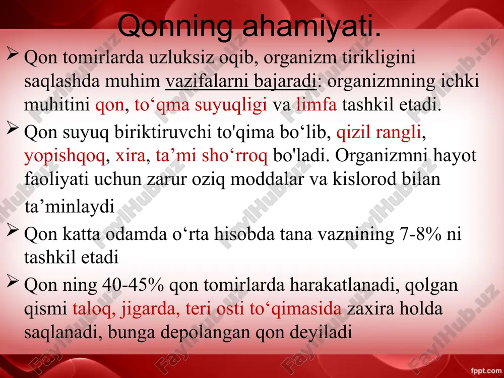 bo‘ladi. qon aylanishi qon aylanish orqali yurak va qon tomirlar faoliyati ta’minlanib turadi. qon aylanish organlari yurak tomirlar arteriya vena kapilyar yurak konus shaklida muskulli organdir. u uch qavatdan tashqi - seroz, epikard - o‘rta muskul - miokard va ichki yassi epiteliy - endokarddan tuzilgan. epikard yurak xaltasiga tutashib ketgan yurak tuzilishi o’ng bo’lmacha o’ng qorincha chap bo’lmacha chap qorincha muskulli to’siq yurak klapanlari tavaqali klapanlar yarim oysimon klapnlar arteriya vena muskul qavat kapillyar tomir. kapilyar bir qavat epiteliy dan iorat qon aylanish doiralari. katta kichik yurakka adashgan nervlar orqali uzunchoq miyadan markazga intiluvchi impulslar keladi. orqa miyaning ko‘krak segmeptidan chiqqan simpatik tugunlardan 2 ta simpatik nerv adashgan nerv bilan birga yurak muskullariga tarmoqlanadi. e’tiboringiz uchun katta rahmat ! toshkent shahridagi yodju texnika institutu kimyo va biologiya kafedrasi “yosh fiziologiyasi va gigiyenasi” fani ma'ruzachi phd dosent abdullayev asilbek e-mail: a.abdullayev@ytit.uz 21 image2.jpeg image3.png image4.jpeg image5.png image6.png image7.png image8.png image9.jpeg image10.png …