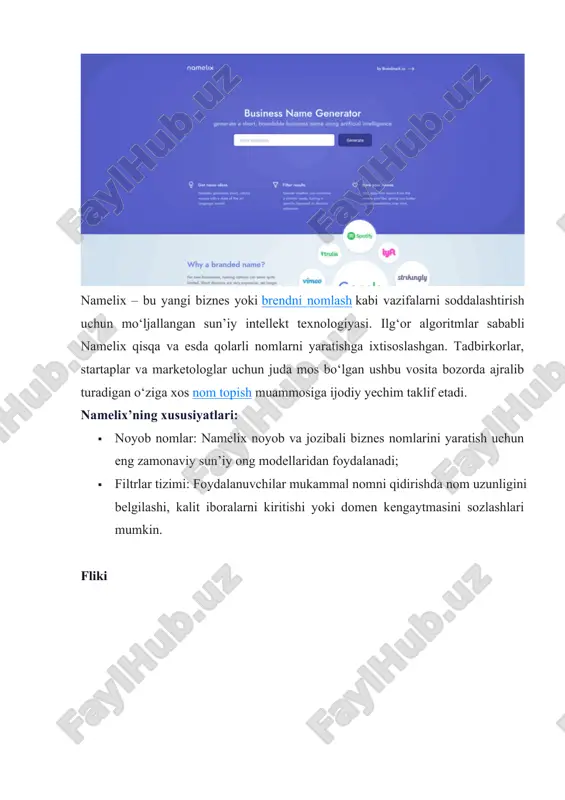 siyatlari: · kodlarni yakunlash: codeium siz yozayotganda tegishli kod parchalarini tahmin va taqdim qiladi, bu esa kod yozishga sarflangan vaqtingizni sezilarli darajada kamaytiradi; · tillarni qo‘llab-quvvatlash: codeium turli dasturlash tillarini qo‘llab-quvvatlaydi, bu esa turli xil dasturchilarga xizmat qilishiga sabab bo‘ladi; · ma’lumot izlash: gpt o‘zining kundan kunga kengayib borayotgan ma’lumotlar bazasi orqali siz izlayotgan narsani topib bera oladi. midjourney ijodkorlar, dizaynerlar va shunga o‘xshash sohadagilar uchun mo‘ljallangan midjourney matnlarni yuqori sifatli tasvirlarga aylantirishni osonlashtiradi. bu o‘z ijodiy g‘oyalarini namoyon etishni istaganlar uchun ideal hamkordir. midjourney’ning xususiyatlari: · tasvir yaratish: midjourney matnlarni jozibali vizual san’at asarlariga aylantirish uchun ilg‘or algoritmdan foydalanadi; · tezkor kontent yaratish: sun’iy ong foydalanuvchilarga bir necha daqiqa ichida video yaratish imkonini beradi. riffusion riffusion – musiqa yaratish sohasidagi sun’iy intellektga asoslangan kelajak bastakori. matnni qo‘shiqqa aylantirishga e’tibor qaratgan riffusion orqali foydalanuvchilar matnni kiritishlari va tayyor qo‘shiqni olishlari mumkin. musiqa yaratishning ushbu innovatsion yondashuvi musiqachilar, prodyuserlar va san’at …