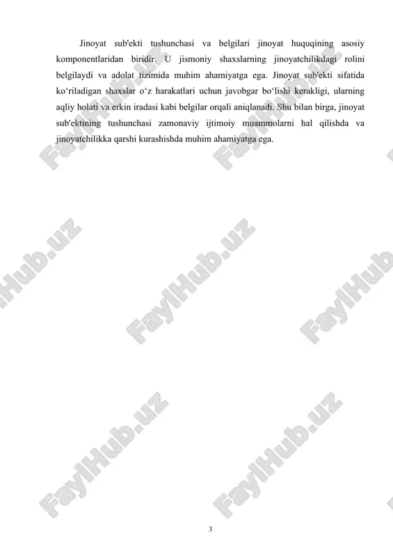 chi, prokuror va sud ijtimoiy hayotda sodir etilgan real qilmishni kvalifikatsiya qilishda jinoyat kodeksining maxsus qismi moddasida nazarda tutilgan jinoyat tarkibiga tayanadi. jinoyat tarkibi deb – ijtimoiy xavfli qilmishni jinoyat deb baholash uchun zarur bo‘lgan obyektiv va subyektiv belgilarning minimal yig‘indisiga aytiladi. bu belgilar jinoyat qonuni maxsus qism normalarida mustahkamlanganligi bois, u yoki bu ijtimoiy xavfli qilmishning jinoyat deb baholanmog‘i uchun zaruriy belgi bo‘lib hisoblanadi. jinoyat tarkibi elementlarini – jinoyat tarkibining obyektiv va subyektiv tomonlarining zaruriy va fakultativ belgilari tashkil etadi. jinoyat tarkibi elementlari: - jinoyat obyekti; - jinoyatning obyektiv tomoni; - jinoyat subyekti; - jinoyatning subyektiv tomoni. xususan, v.n.kudryavsev “qilmishda jinoyat tarkibi belgilari yig‘indisining mavjudligi bu jinoiy javobgarlikka tortish uchun eng kam va yetarli asoslar borligini anglatadi. eng kam degani shu ma’nodaki, agar qilmishda jinoyat tarkibining zaruriy belgilaridan kamida bittasining yo‘qligi shaxsni jinoiy javobgarlikka tortish mumkin emasligini anglatadi. yetarli deganda, shaxsni jinoiy javobgarlikka tortish uchun qo‘shimcha ma’lumotlarni (obyektiv va …