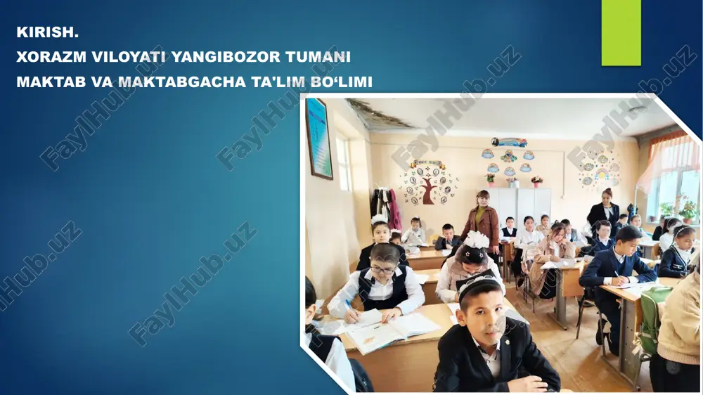 iyalar berildi. amaliyotning yettinchi kuni 11.03.2025 "yashash hududimizdagi kasblar" mavzusida trening mashg‘ulotini o‘tkazdim. mashg‘ulot davomida o‘quvchilarga atrof-muhitdagi kasblar, ularning jamiyatdagi ahamiyati va kelajakdagi kasb tanlovi haqida tushuncha berildi. amaliy mashg‘ulotlar orqali o‘quvchilar o‘z qiziqishlarini aniqlashga yordam beruvchi topshiriqlarni bajardilar. natijada, ularning kasbga bo‘lgan qiziqishi va tushunchalari kengaydi. amaliyotning sakkizinchi kuni 12.03.2025 7-8-sinflarda proektiv metodikalar o'tkazdim va "mening kelajakdagi kasbim" mavzusida trening mashg‘ulotini tashkil qildim. mashg‘ulot davomida o‘quvchilar o‘z kelajakdagi kasblarini aniqlashga yordam beruvchi topshiriqlarni bajardilar. proektiv metodikalar orqali ularning qiziqishlari va moyilliklari o‘rganildi. trening natijasida o‘quvchilarda kasb tanlash bo‘yicha ongli yondashuv shakllandi. amaliyotning to’qqizinchi kuni 13.03.2025 zo‘ravonlik va kamsitishlarsiz sog‘lom shaxslararo munosabatlarni rivojlantirish maqsadida suhbatlar o'tkazdim. “mehribon bo‘lishni o‘rganing” mavzusida mashg‘ulot tashkil etdim, unda o‘quvchilar bir-birlariga mehr-muruvvat ko‘rsatish va hurmat bilan muomala qilish muhimligini tushundilar. shuningdek, empatiya darajasini aniqlash bo‘yicha diagnostik testlar o'tkazilib, o‘quvchilarning hissiy tushunish qobiliyatlari tahlil qilindi. natijalarga asoslangan holda tavsiyalar berildi. amaliyotning o’ninchi kuni 14.03.2025 "kasb ustalari" …