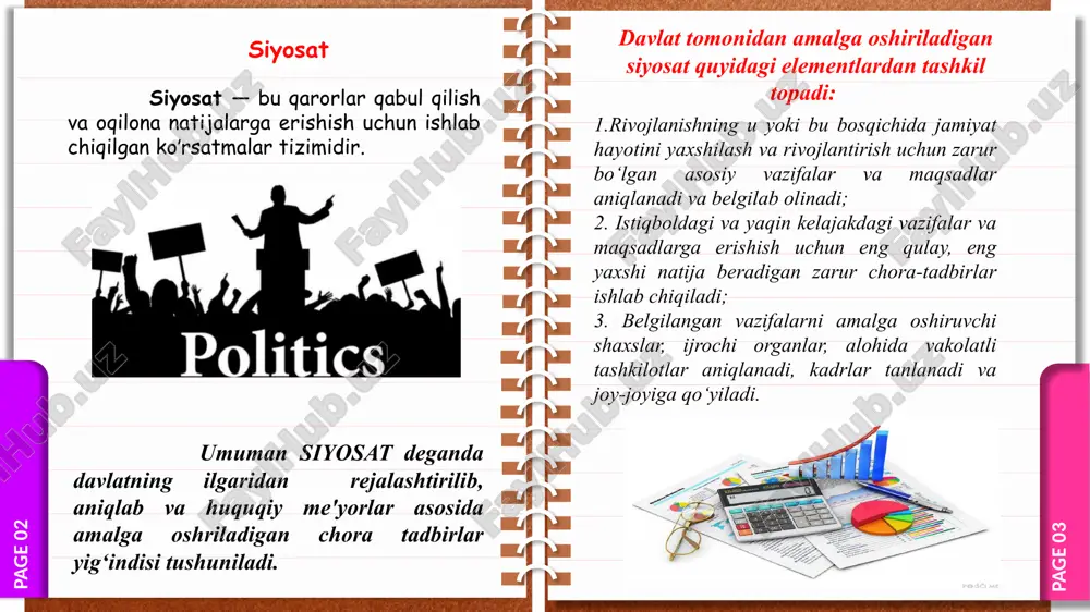 at moliyasini boshqarish tizimini isloh qilish bosqichi (2003-2017-yillar). - xarakatlar strategiyasi (2017-2021-yillar) - taraqqiyot strategiyasi (2022-2026-yillar) page 11 page 10 fiskal bosqich (1991-1995-yillar)ning vazifalari noinflyatsion bosqich (1996-2002-yillar)ning vazifalari 1. yangi byudjet qonunchiligini yaratish; 2. soliq islohotlarini o‘tkazish; 3. byudjetning xarajatlar qismini qayta tarkiblash; 4. byudjet daromadlari va xarajatlarini balanslashtirishga erishish ma‘muriy-buyruqbozlikka asoslangan rejali iqtisodiyotdan bozor iqtisodiyotiga o’tayotgan davlatning byudjetini shakllantirish mamlakatda kechayotgan iqtisodiy inqiroz sharoitida amalga oshirildi. - balanslashgan byudjetni shakllantirish; - soliqqa tortish tizimini yanada takomillashtirish va unifikatsiyalash; - byudjet xarajatlarini optimallashtirish; - byudjet qonunchiligini yanada rivojlantirish vazifalarini hal qilish. 14.12.2000 yildagi 158-ii-sonli “byudjet tizimi to’g’risida”gi qonunning qabul qilinishi o‘zbekiston respublikasi vazirlar mahkamasining 03.09.1999 yildagi 414-son qarorining qabul qilinishi o‘zbekiston respublikasi vazirlar mahkamasining 26.04.2002 dagi №144 sonli “davlat moliyasini boshqarishni isloh qilish loyihasini amalga oshirishga tayyorlanish chora-tadbirlari to’g’risida”gi qarori page 13 page 12 davlat moliyasini boshqarish tizimini isloh qilish bosqichi (2003-2017-yillar) xarakatlar strategiyasi (2017-2021-yillar) - zamonaviy markazlashgan g‘aznachilik tizimini …