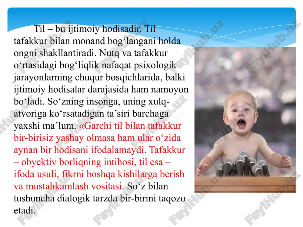 ari va imo-ishoralargina mavjud. dastlabki so‘zlar emotsional ifodaliligi, vaziyatga mosligi va kommunikativ yo‘naltirilganligi bilan ajralib turadi. bunday nutq avtonom yoki vaziyatga oid nutq deb ataladi, u faqat bola atrofidagi muhit bilan yaxshi tanish bo‘lgan yaqinlarigagina tushunarlidir. so‘zni dastlabki tushunish muayyan vaziyatni qabul qilish bilan uyg‘unlashgandir. ilk so‘zlar muayyan narsalarga taalluqli bo‘lib, umumlashtiruvchi xususiyatga ega emas (soat deganda faqat devorda osilib turadigan soatlar tushuniladi). so‘z bola xulqining umumiy ko‘rinishidan joy oladi va u imo-ishora, qo‘l harakatlari, qarash-nigohlar, ifodali vositalar bilan birgalikda bir so‘zli fikrni bildirishga olib keladi («xayr», «ber», «ol»). bir yoshdan uch yoshgacha bo‘lgan davrda bola rivojlanishiga oid ijtimoiy vaziyat sezilarli darajada o‘zgaradi. o‘z yaqinlari bo‘lmish kattalar bilan birgalikda bolaning muloqot doirasiga birinchi navbatda kichkintoyning diqqat-e’tibor va g‘amxo‘rlikka bo‘lgan ehtiyojini qondirishi lozim bo‘lgan boshqa kattalar (maktabgacha ta’lim muassasalari xodimlari, tarbiyachi yordamchisi) ham kirib kela boshlaydilar. bunday sharoitda ilk yoshdagi bolalarda kattalar bilan narsalar, o‘yinchoqlar va ular bilan bajarilishi lozim bo‘lgan …
