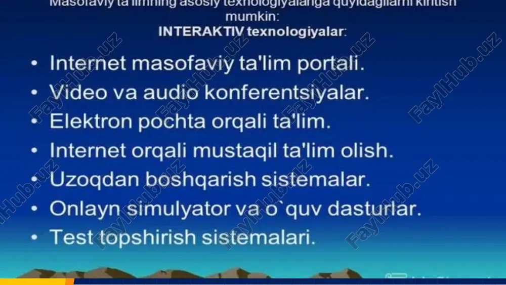 dalanish imkonini beradi, mustaqil ish samaradorligini oshiradi, ijodkorlik, turli kasbiy ko'nikmalarga ega bo'lish va mustahkamlash uchun mutlaqo yangi imkoniyatlarni beradi va o'qituvchilarga "kontseptual va amaliy bilimlardan foydalangan holda o'qitishning tubdan yangi shakllari va usullarini" amalga oshirishga imkon beradi. masofaviy ta'limning ko'p qirraliligi uni talabaning ijodiy faoliyati tajribasini shakllantirish jarayonida muvaffaqiyatli qo'llash imkonini beradi. masofaviy ta'lim tizimlarini tahlil qilish jarayonida biz o'quvchining ijodiy faoliyati tajribasini shakllantirishga yordam beradigan resurslarni aniqladik: ta'lim mazmunini rivojlantirish, uni tizimlashtirish va faol o'qitish usullaridan foydalanish bilan bog'liqligi; talaba ishlayotgan axborot sohasini kengaytirish imkoniyatini yaratish, tashkiliy o'quv jarayoni subyektlarining interaktiv ta'sirini tashkil etish. kontent resursi: masofaviy ta'lim elektron o'quv-uslubiy majmuaning, shu jumladan kurs dasturi, o'quv-metodik materiallar (ma'ruza kurslari, o'quv qo'llanmalari, taqdimotlar va slaydlar to'plami, lug'at, tizimlashtirilgan adabiyotlar ro'yxati, nazorat diagnostikasi - testlarning mavjudligi) mavjudligini nazarda tutadi. talabaning axborot-ta'lim muhiti bilan interfaol hamkorligini ta'minlash maqsadida ijodiy topshiriqlar tizimidan, jumladan, elektron darslikdan foydalangan holda elektron o'quv-uslubiy majmua ishlab chiqish …