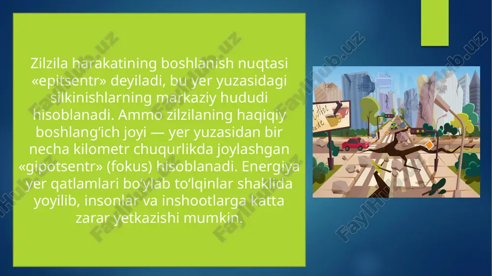a inshootlari vayron bo‘ldi, sanoat obyektlari va transport infratuzilmasi zararlandi. rasmiy ma’lumotlarga ko‘ra, zilzila natijasida yuzlab odam halok bo‘lib, minglab insonlar jarohat oldi va ko‘plari boshpanasiz qoldi. 1976-yilgi buxoro zilzilasi — o‘zbekistonning buxoro viloyatida yuzaga kelgan kuchli seysmik hodisa bo‘lib, bu zilzila 1976-yil 8-may kuni sodir bo‘lgan. zilzilaning magnitudasi taxminan 6.0 ballga teng deb baholangan. bu zilzila markaziy osiyo geologik jihatdan faol hududlaridan biri hisoblangan buxoro mintaqasida yuzaga kelgan. ushbu seysmik hodisa yer ostidagi tektonik stresslarning to‘satdan bo‘shashishi natijasida paydo bo‘lib, gipotsentr yer yuzasidan sayoz chuqurlikda joylashgani sababli silkinishlar hududda katta talofatga olib keldi. zilzila oqibatida buxoro va uning atrofidagi qishloqlar va shaharlarda ko‘plab binolar va inshootlar zarar ko‘rdi. ayniqsa, tarixiy va arxitektura yodgorliklariga salbiy ta’sir yetdi. shuningdek, qishloq xo‘jaligi va infratuzilmaga ham zarar yetkazildi. 1990-yillardagi yirik zilzilalar: 1990, 28-iyun — filipinlar (manila) zilzilası magnituda: 7.8 o‘limlar: 1,600 dan ortiq hudud: filipinlar, luzon oroli 1991, 22-iyun — uttarkand, hindiston magnituda: …