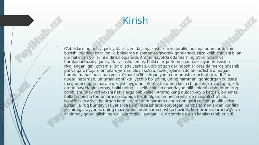 shart-sharoit bilan ideal oʻrtasida, yaxshilik bilan yomonlik, ruhiy erkinlik bilan turmush tashvishlari oʻrtasidagi ziddiyat hukmronlik qilgan, realizm tantana qilgan davrda inson mohiyati, uning istagi, imkoniyati bilan ijtimoiy-tarixiy shart-sharoit zaminida konflikt yuzaga kelgan. shunday boqiy mavzular borki (masalan, saxiylik va xasislik, vafodorlik va bevafolik, tiriklik va oʻlim), bularda konflikt har bir davrning maʼnaviy, ruhiy talab va ehtiyojlaridan kelib talqin qilinadi. shoʻrolar davrida — sotsialistik realizm metodi hukmronlik qilgan davrda konflikt zaminiga ijtimoiy-sinfiy antagonizm qoʻyilgan va bu ziddiyatning inqilobiy yoʻl bilan yechilishi talab qilingan, individual axloq bilan jamoa ongi oʻrtasidagi, xususiy mulkchilik ruhiyati bilan jamoat, xalq manfaati oʻrtasidagi kurash tarzida qoʻyilgan. shoʻro tuzumini tanqid qilish man etilgan va shu tufayli adabiyotda, ayniqsa dramaturgiyada konfliktsizlik "nazariya"si kelib chiqqan. hayotdagi keskin ziddiyatlarni chetlab oʻtish, voqelikni, hayotni boʻyab koʻrsatish, insonni shunchaki bir qoʻgʻirchoq, robot tarzida koʻrsatish bu davr adabiyotining bosh belgisi boʻlgan. milliy mustaqillik tufayli oʻzbek adabiyoti va sanʼatining ijodiy usuli realistik metod boʻlib qoldi, …