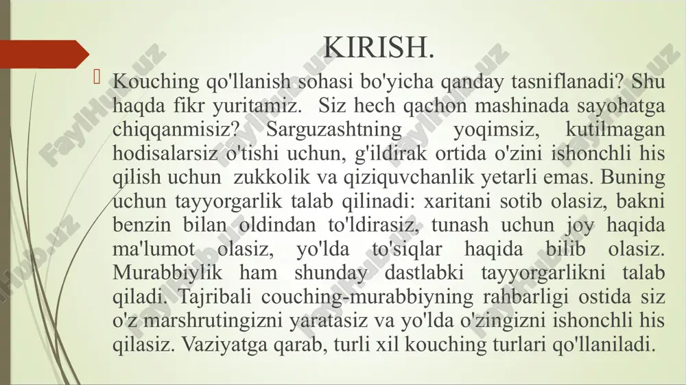 an hamkorlik qiladi va o'zining professional va shaxsiy salohiyatiga erishish uchun ilhomlanadi. kouching turlari kouching turlari ishtirokchilar soniga, ustoz bilan o'zaro aloqa turiga, qo'llash sohasiga va boshqa omillarga qarab farqlanadi. bugungi kunda ko'plab tasniflar ma'lum, ammo ulardan 5 tasi mashhur. 1.mijozlar soni bo'yicha mentor bilan ishlash quyidagilar bo'lishi mumkin: -individual; -jamoaviy; -tashkiliy. birinchi holatda o'zaro ta'sir yuzma-yuz sodir bo'ladi. shaxsiy murabbiyning maqsadi mijoz hayotining muammoli sohalarida muayyan muammolarni hal qilishdir. vazifalar har xil bo'lishi mumkin: oilaviy munosabatlarni yaxshilash, biznesni yaxshilash, vaqtni yaxshiroq boshqarishni yoki moliyani boshqarishni o'rganish. talabaning maqsadlari va ehtiyojlariga qarab, bir martalik uchrashuv yoki kurs rejalashtirilgan. oddiy savollar sakkiztadan ortiq sessiyani talab qilmaydi. turli sohalar bilan global va murakkab ish olib boriladigan bo'lsa, tizimli yondashuv zarur. bunday holda, uchrashuvlar kamida 7 kunda bir marta rejalashtiriladi va sizda ustoz bilan ishlash uchun kamida 10 hafta bo'ladi. tashkiliy turda murabbiylik kompaniya boshlig'i bilan intensiv ishlashni, shuningdek, bo'lim boshliqlari va ularning …