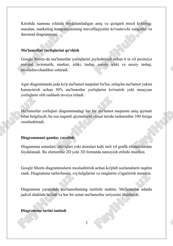 aning umumiy ko‘rinishini yaxshilaydi. seriya ranglarini o'zgartirish, masalan, '1-seriya' rangini ko'kdan yashilga o'zgartirish va marker shakllarini sozlash orqali ma'lumotlarni vizual tarzda ajratib ko'rsatish va farqlash imkoniyati yaratiladi. diagramma sarlavhasi va o‘q nomlarini moslashtirish orqali, masalan, shrift o‘lchamini 10 dan 14 gacha o‘zgartirish va sarlavha matnini qalinlashtirish orqali diagrammani tushunarliroq qilish mumkin. diagramma ranglari va formatlash diagramma elementlarini formatlash uchun, masalan, chiziq qalinligini 1px dan 3px gacha oshirish orqali yoki markerlar shaklini o'zgartirish orqali diagrammani yanada tushunarli va jozibali qilish mumkin. google sheets'da turli xil formatlash variantlari mavjud, jumladan, shrift o'lchamini 10 dan 14 gacha sozlash, qalin yoki kursiv uslublarini qo'llash va o'qlarni formatlash imkoniyatlari. diagramma ranglarini o'zgartirish orqali ma'lumotlar seriyasini ta'kidlash va vizual qiziqishni oshirish mumkin, masalan, muhim nuqtalar uchun yorqinroq soyalarni ishlatish orqali. trend chiziqlarini qo'shish trend chiziqlari tenglamasi va r-kvadrat qiymatini ko'rsatish mumkin, bu esa modelning ma'lumotlarga qanchalik mos kelishini baholashga imkon beradi. r-kvadrat 0 dan 1 gacha …