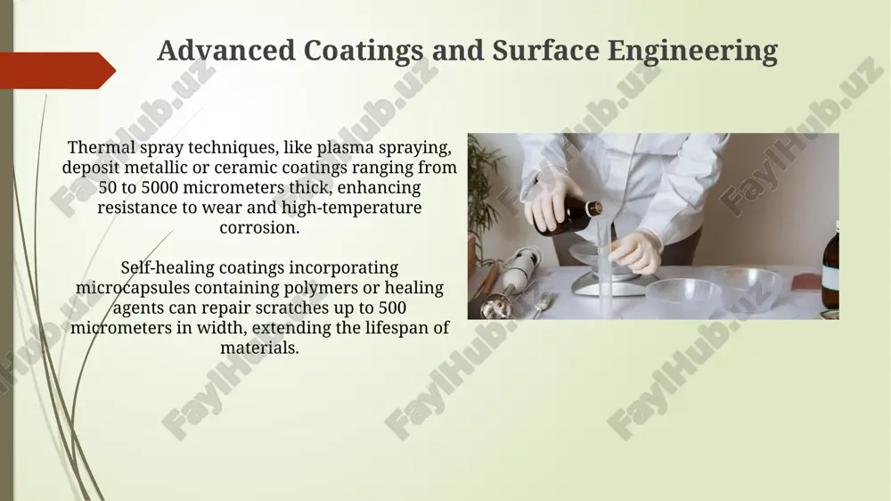 : responding to stimuli self-healing polymers incorporate reversible bonds, such as diels-alder adducts, that can break and reform upon damage. heating to approximately 120 degrees celsius initiates the healing process, repairing microcracks. magnetorheological fluids, changing viscosity in response to magnetic fields, contain micron-sized ferromagnetic particles. a 1 tesla field dramatically increases the fluid's yield strength, impacting damping and control. nanomaterials: revolutionizing material science self-assembling nanoparticles offer controlled structures at nanoscale; applications span drug delivery targeting specific cells at a resolution of 10^-9 meters and creating advanced coatings. quantum dots, nanocrystals 2-10 nm, exhibit size-dependent optical/electronic properties, enabling highly efficient solar cells and advanced bioimaging with tailored emission wavelengths. metals and alloys: new frontiers additive manufacturing, like laser powder bed fusion, allows crafting intricate metal parts with superior mechanical properties compared to traditional methods by manipulating grain structure during rapid solidification. high-entropy alloys, composed of 5+ elements in equimolar ratios, exhibit …