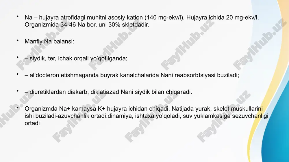 namiya va qarilikda – suyaklarni innervatsiyasi va trofikasini buzilishi; – somatotrop, jinsiy gormonlar, kalkonsimon bez, kalkonsimon oldi bezi va so’lak bezlarini faoliyati buzilganda kuzatiladi. e’tiboringiz uchun rahmat image1.jpeg image3.jpeg image4.png image5.jpeg image6.png image2.jpeg /docprops/thumbnail.jpeg