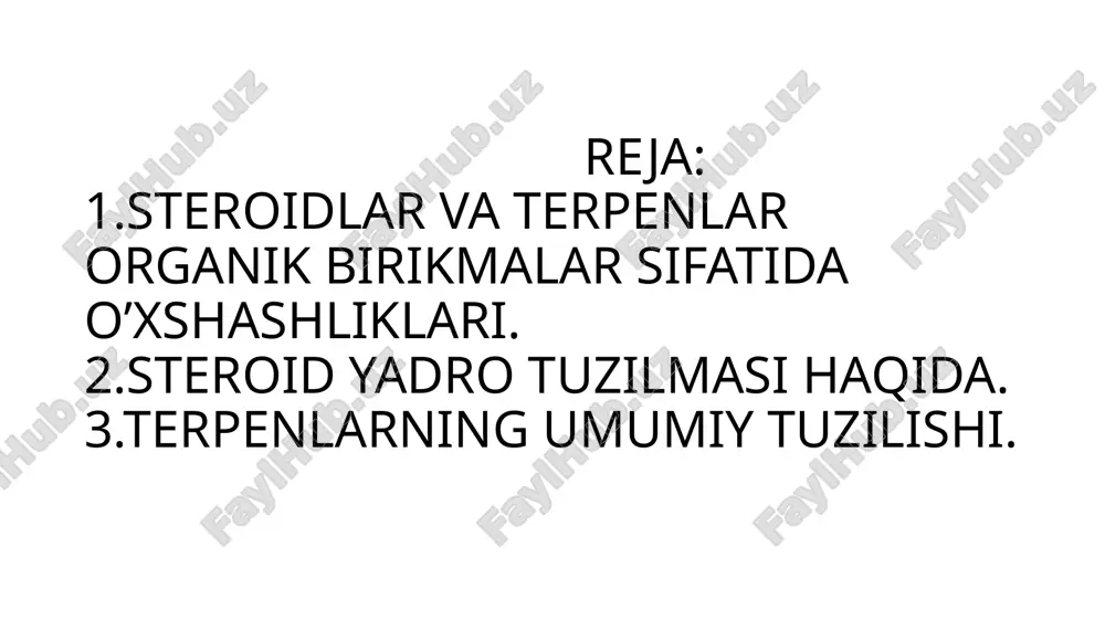 . albatta, asta-sekin dunyo steroidlar nima ekanligini o'rgana boshladi va ba'zi sportchilarning xayoliga bu dorilarning xususiyati sog'lom odamlarga ideal mushaklarga ega bo'lishga yordam beradi.qisqa vaqt ichida. ammo gap shundaki, bu ta'sir faqat ma'lum bir parhez, ish va dam olish rejimiga rioya qilish, dozani diqqat bilan hisoblash va to'g'ri dori tanlash bilan to'g'ri ishlaydi, buni faqat tajribali shifokorlar qila oladi. terpenlar — tabiatda keng tarqalgan toʻyinmagan uglevodorodlar, umumiy formulasi (s5n8)l yaq 2, 3, 4 va boshqalar boʻlishi mumkin. barcha terpenlar, odatda, izoprenning polimerizatsiyalanishidan xosil boʻlgan mahsulotlar deb qaraladi. terpenlar molekuladagi izopren boʻgʻimlariga qarab, quyidagi qatorlarga boʻlinadi: xususiy mono terpenlar (pq2) (koʻpincha terpenlar deganda faqat shu birikmalar tushuniladi); seskviterpenlar (yaq3); diterpenlar (yq4) (diterpenlar hosilalariga smola kislotalari mansub); triterpenlar (yaq6) (bunga sterin va gormonlar kiradi); politerpenlar (p bir necha yuzdan oʻnlab minggacha) (tabiiy kauchuk, guttapercha kiradi). terpenlarning har bir qatori, oʻz navbatida, quyidagi guruhlarga boʻlinadi: 1) alifatik yoki atsiklik terpenlar — uglerod atomlari …