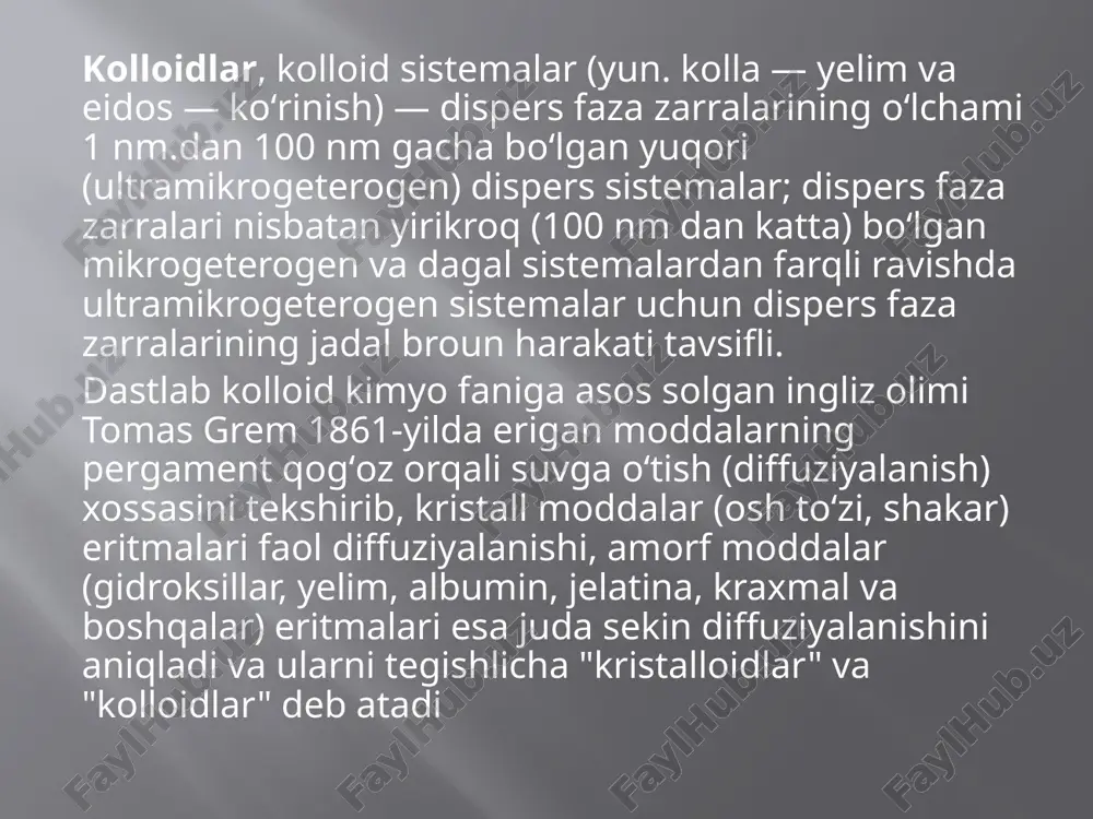 qaraganda ortiq boʻladi. suv eritmadan eritrositlar ichiga oʻtib (osmos)[1][3], ularning hajmini kattalashtiradi va qobigʻini yorib yuboradi. bu jarayon osmotik gemoliz deb ataladi.[3] hujayrani oʻrab turgan eritmadagi nacl ning qaysi konsentratsiyasida gemoliz boshlansa oʻsha konsentratsiya eritrotsitlarning osmotik chidami oʻlchovi hisoblanadi. odamda eritmadagi nacl konsentratsiyasi 0,4% boʻlganda gemoliz boshlanadi, 0.34% li eritmada esa barcha eritrotsitlar parchalanadi. turli patologik holatlarda jumladan anemiya kasalligida eritrotsitlarning osmotik chidami kamayishi va plazmadagi nacl ning yuqori konsentratsiyalarida ham gemoliz sodir boʻlishi mumkin. eritrotsitlarning oqsil-lipoid qobigʻini buzuvchi efir, xloroform, alkogol, benzol, oʻt kislatalari va boshqalar taʼsiri ostida kimyoviy gemoliz sodir boʻladi.[1] klinikada sirka kislatasi bilan zaharlangan bemorlarda gemoliz kuzatiladi. kuchli mexanik taʼsirotlar masalan qonli probirka keskin siljitilganda mexanik gemoliz kuzatiladi. biologik gemoliz baʼzi zaharli ilonlar chaqqanda sodir boʻladi. notoʻgʻri qon quyishlarda immun gemolizi sodir boʻladi. shuningdek, termik gemoliz ham mavjud. qonning yopishqoqligi uning tarkibidagi rbc (eritrotsit) lar konsentratsiyasiga bogʻliq.[1] kuchli anemiya bilan kasallangan bemorlarda qonning yopishqoqligi normadagi kabi …