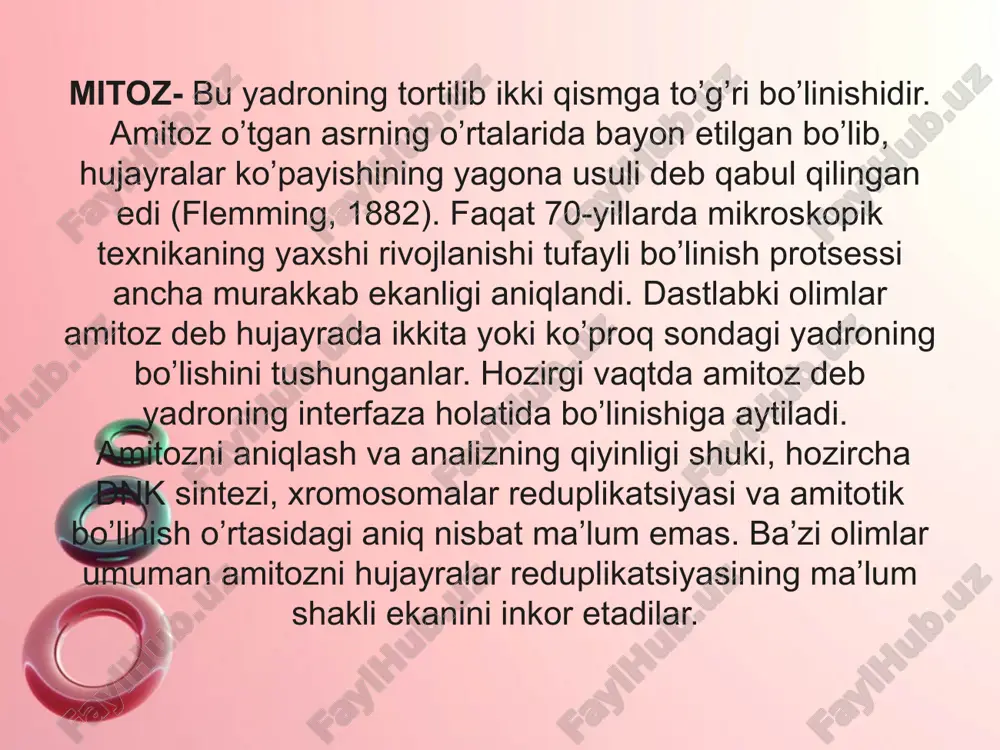 ikl yangidan qaytariladi. bunda diploid faza (diplofaza yoki sporofit faza) juda qisqa vaqt davom etadi, gaploid faza (gaplofaza yoki gametofit faza) hayotiy siklning ko’proq qismini egallaydi. zigotali meyoz spirogira o’simligida quyidagicha sodir bo’ladi: bu o’simlikning tallomi hujayralari gaploid xromosomali bo’ladi. shuning uchun, tallomdagi xoxlagan hujayra jinsiy jarayonga bevosita kirishib, bir-biri bilan yoki tallom hujayralari bilan kon’yugatsiyalanib diploid xromosomaga ega bo’lgan zigotani hosil qiladi. qulay sharoitda zigota meyozga kirishib, to’rt dona gaploid xromosomali spirogirani hosil qiladi. o’simliklarda meyoz bo’g’inlar gallanishi bilan bog’liq bo’lgan bo’linish bo’lib, o’simlikning hayot siklida gametofit bilan sporofitning gallanishi bo’ladi. sporofit va gametofit o’simlik hayotiy sikli-ontogenezining turli bosqichlaridir. gulli o’simliklarning sporofit bosqichi uzoq davom etib, uning hujayralari xromosomalari diploid to’plamlidir. gametofit bosqich esa uzoq davom etmaydi. meyoz sporofit bosqichning oxirida sodir bo’lib, jinssiz ko’payish sporalar berish bilan yakunlanadi, natijada mikrospora (chang hujayrasi) dan ota gametofiti (ikki hujayrali chang) makrosporalar (megaspora) dan ona gametofiti (murtak xaltasi) hosil bo’ladi. sporalar …