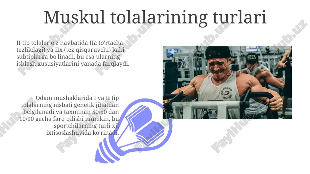 iy rol o'ynaydi va ularning soni taxminan 5-7% ni tashkil etadi. muskulning qon ta'minoti katta mushaklar, masalan, son mushaklari, zich kapillyar tarmog'iga ega bo'lib, har bir mushak tolasi atrofida 1-3 kapillyar joylashgan. qon tomirlarining vazodilatatsiya va vazokonstriksiya jarayonlari mushaklarga kislorod va ozuqa moddalarining yetkazilishini, hamda metabolik mahsulotlarning olib chiqilishini tartibga soladi. muskul hujayralari (miotsitlar) 01 02 har bir miotsit bir nechta yadrolarga ega boʻlib, ular hujayra periferiyasida joylashgan va bu koʻp yadroli hujayralar mushaklarning kuchli va bardoshli boʻlishiga yordam beradi. sales 1st qtr 2nd qtr 100 0 sales 1st qtr 2nd qtr 100 0 e'tiboringiz uchun rahmat @taqdimot_robot image4.jpg image5.jpg image6.jpg image7.jpg image8.jpg image9.jpg image10.jpg image11.jpg image12.jpg image13.jpg image14.jpg image15.jpg image1.jpeg image2.jpeg image3.jpeg