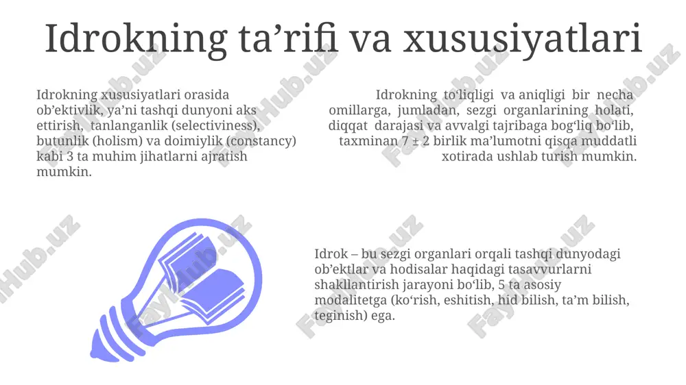 ilish, taʼm bilish, teginish) maʼlumotlarni qabul qilish va ularni nerv impulslari shaklida miya poʻstlogʻiga uzatish jarayonidir. hissiyotlarning intensivligi va sifati turli omillarga, shu jumladan, retseptorlarning holati va miya poʻstlogʻining funksiyalariga bogʻliq boʻlib, 20 dan ortiq turdagi sinfikatsilar mavjud. sensorik adaptatsiya sensorik adaptatsiya, odamning turli intensivlikdagi stimullarga sezgirligining o'zgarishi bo'lib, taxminan 20-30% gacha pasayishi mumkin. bu jarayon neyrofizyologik mexanizmlar orqali amalga oshadi. kuchli va uzoq muddatli stimul ta'sirida sensorik adaptatsiya sodir bo'lib, retseptorlarning faolligi 70-80% ga kamayadi, bu esa organizmni haddan tashqari yuklardan himoya qiladi. sensorik adaptatsiya darajasi turli sezgilar uchun individual bo'lib, masalan, hid sezgisida tezroq, og'riq sezgisi esa sekinroq sodir bo'ladi. bu individual fiziologik xususiyatlarga bog'liq. sensorik deprivatsiya va ortiqcha yuklanish sensorik deprivatsiya va ortiqcha yuklanishning ta'siri yoshga bog‘liq bo‘lib, 20-30 yosh oralig‘idagi shaxslarga nisbatan 60 yoshdan oshganlar ancha sezgirroqdir. sensorik deprivatsiyada 24 soatdan ortiq mutlaq zulmatda bo‘lish, 70% hollarda gallyutsinatsiyalar va ruhiy holatning sezilarli darajada yomonlashuviga olib keladi. …