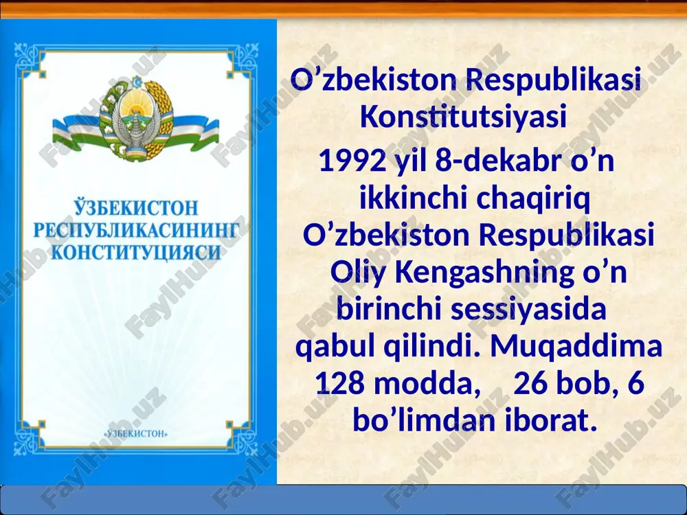 davlat- buyuk britaniyada ham yo’q. yana konstitutsiyaviy nazorat organlari niderlandiyada ham yo’q. totalitar sosializm davlatlarida konstitutsiyaga rioya etilishi ustidan nazoratni prakratura, alohida savollar inson huquqlari , atrof tabiiy muhit himoyasi tillar tengligi yuzasidan esa parlament vakolat bergan organ amalga oshiradi. aralash shakllarda – konstitutsiyaviy nazorat organini shakllantirishda faqat birgina organ ishtirok etmasdan, balki hokimiyatning bir necha organlari ishtirok etadi. fransiyada konstitutsiyaviy nazorat kengashi 9 ta azosi mavjud bo’lib prezident, milliy kengash, senat rasi, uchtadan nomzodni tayinlaydi. ular to’qqiz yil muddatda tayinlanadi. o’zbekiston respublikasida konstitutsiyaviy nazoratni konstitutsiyaviy sud organi amalga oshiradi. saylash va saylanish huquqi chet mamlakatlarda har bir shaxsga berilmagan. bu erda saylov stenzi degan tushunchaga to`g`ri kelamiz. saylov stenzi saylov huquqidan foydalanish uchun zarur bo’lgan talablar yig`indisidan iborat. 19 asrlarda mulk stenzi bo’lgan. hozir mulk stenzi ayrim mamlakatlarda passiv saylov huquqini amalga oshirishda belgilanadi. belgiyada senatga saylanish uchun 12 000 frank daromad beradigan mulk egasi bo’lishi lozim. ma’lumot stenzi …